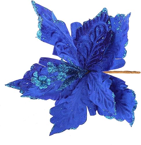 Miniatura 29 de 6 adornos para árbol de Navidad de Pascua con purpurina, flores artificiales de Navidad, accesorios florales con tallo, flores de franela sintética