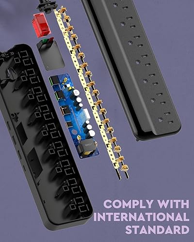 Miniatura 5 de ZZR SEVEN Regleta de alimentación con protección contra sobretensiones, cable de extensión de 6 pies, salida USB 12 en 1, 8 salidas de CA con 3 USB