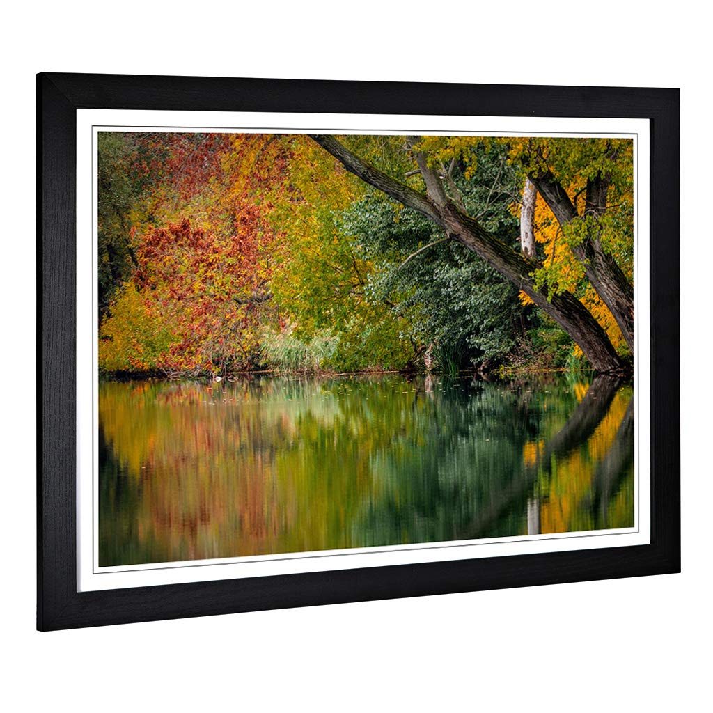 Big Box Art Framed Print of Landscape Autumn Forest Lake Reflection Design | Wall Art Picture | Home Decor for Kitchen, Living Room, Bedroom, Hallway, Black, A2 / 24.5x18 Inch / 62x45cm