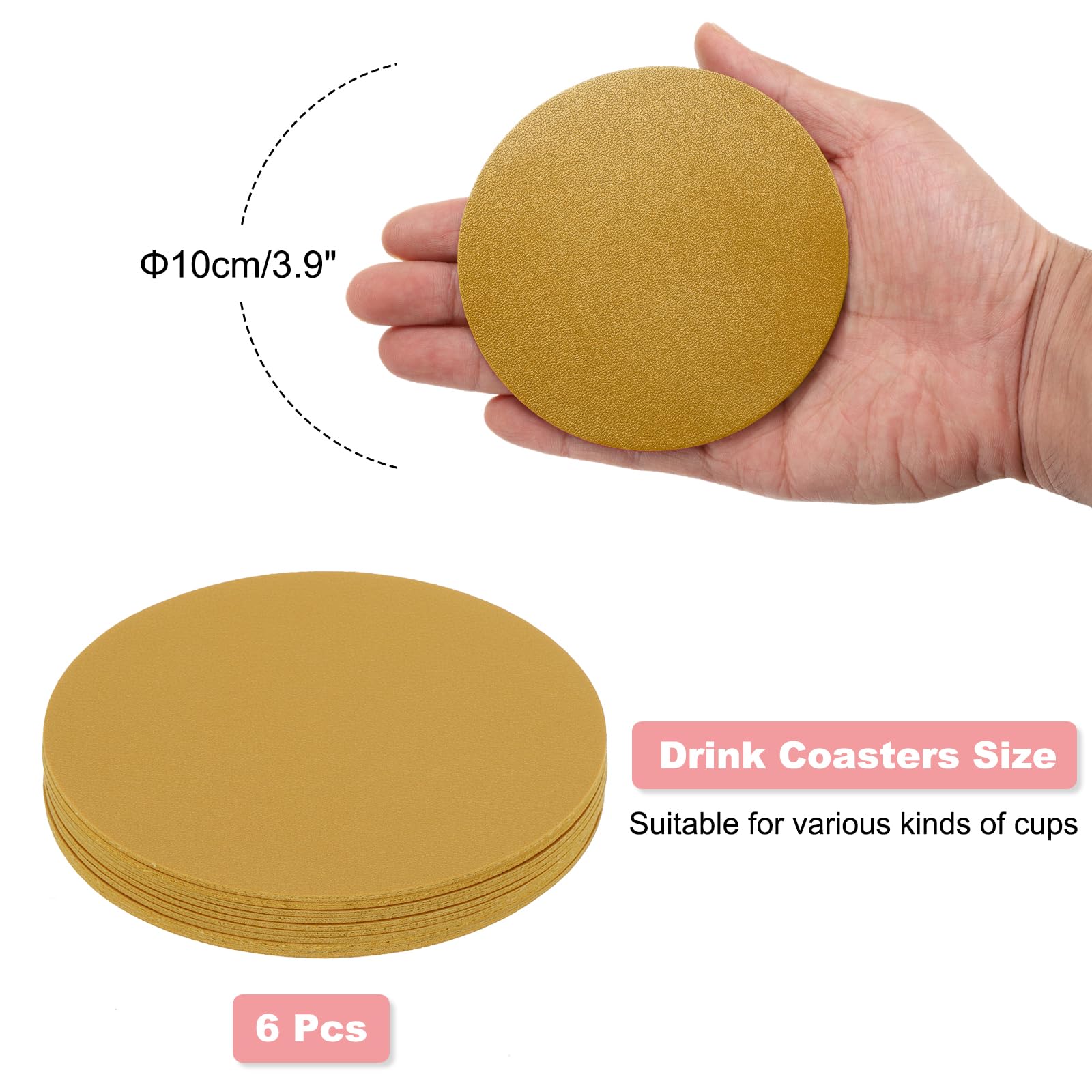 uxcell Round Drink Coasters Set of 6 Dual Sided Non-Slip Non-Stick Waterproof Leather Coasters for Drinks Coffee Table - Image 2