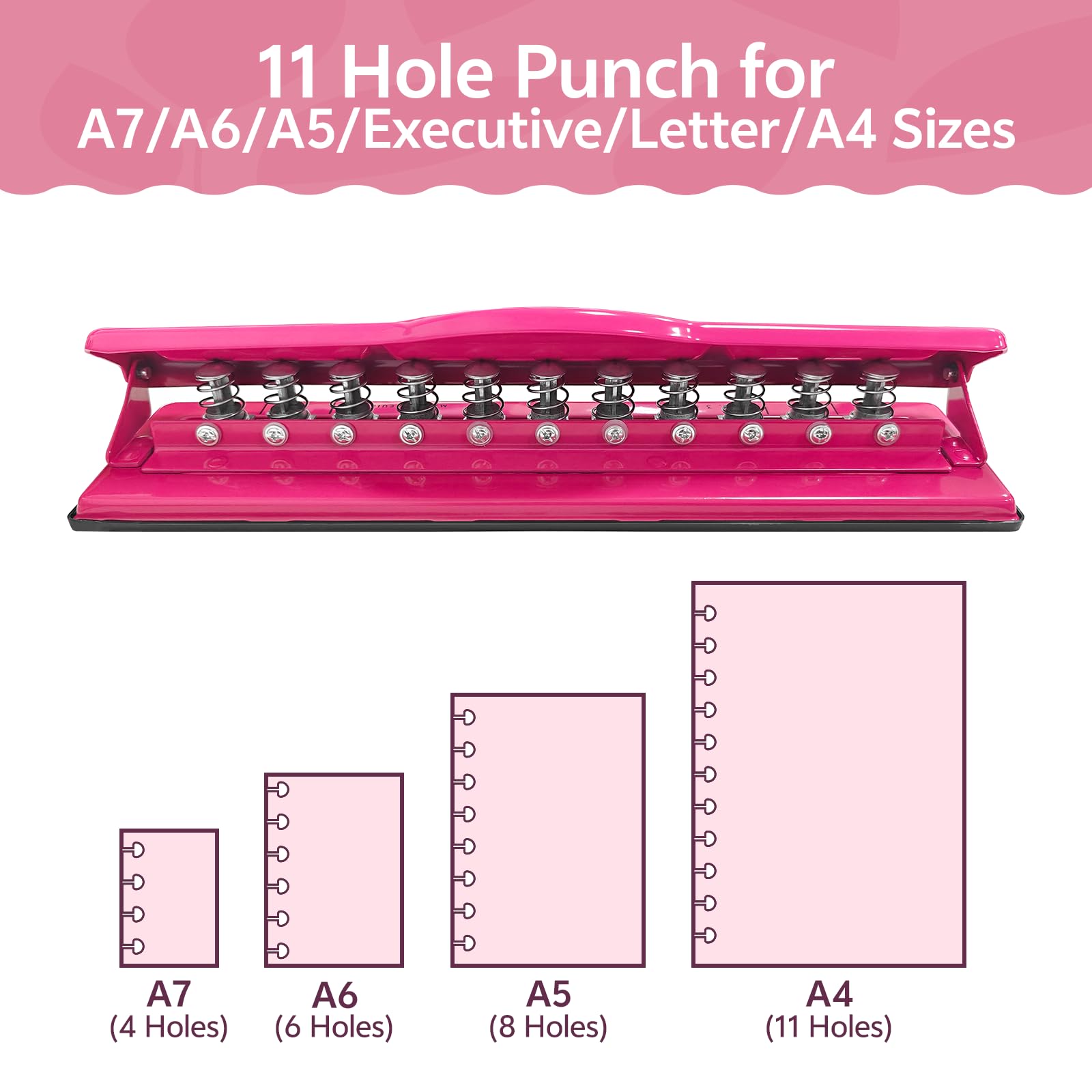Mushroom Discbound Hole Punch, 11 Hole Puncher for Dics Bound Planner, Notebooks, Scrapbooks & Crafts, 3 Sheets Capacity (Rose Pink) - Image 4