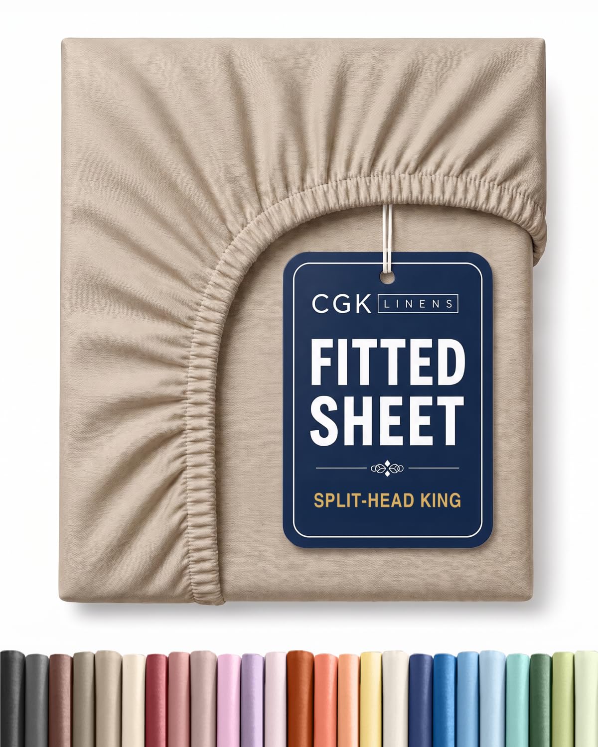 Flex Top King Fitted Bed Sheet - Split Head Fitted Sheet - Heathered Beige