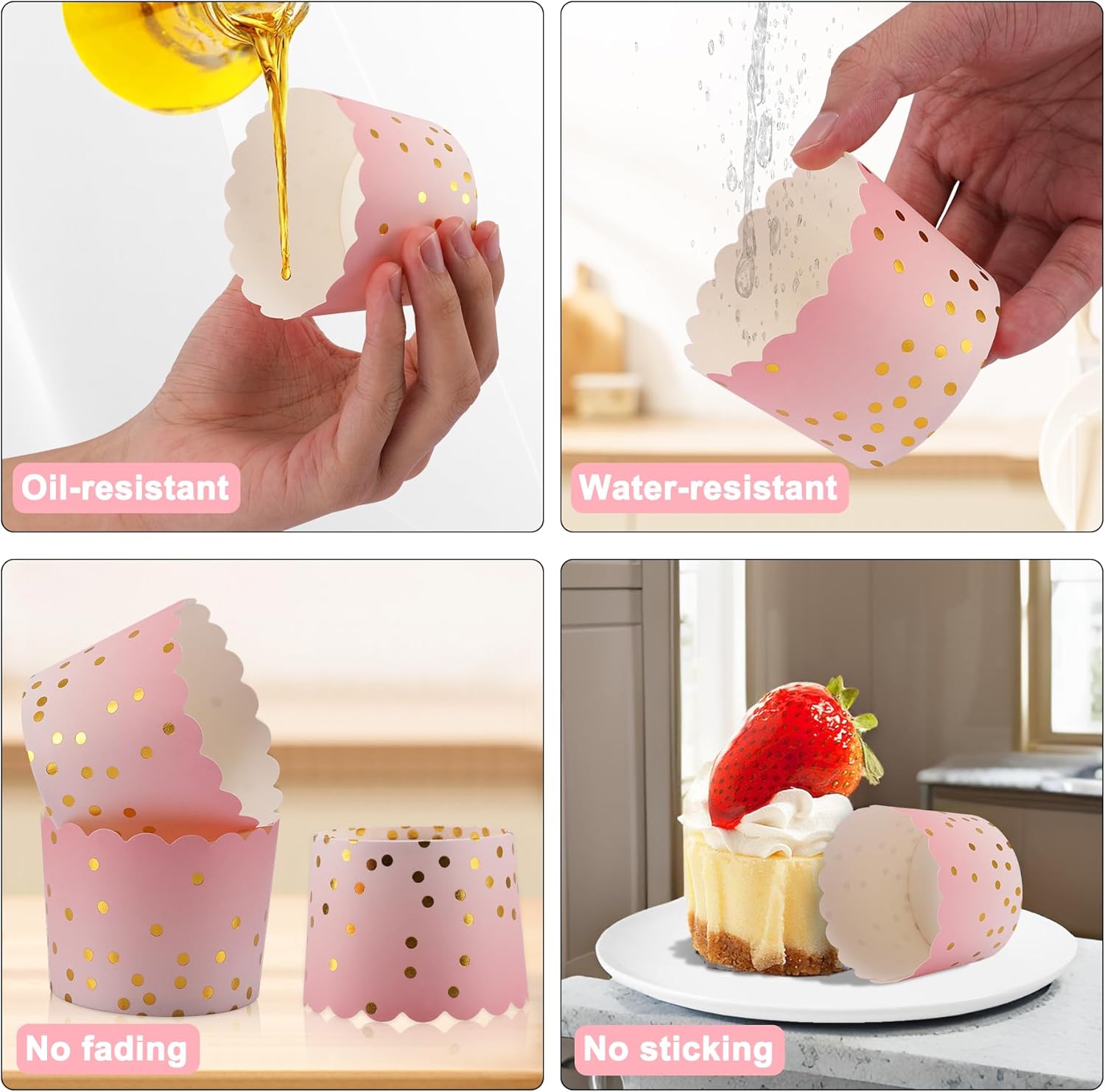 Pink Cupcake Liners for Baking, Standard Size Muffin Paper Liners with