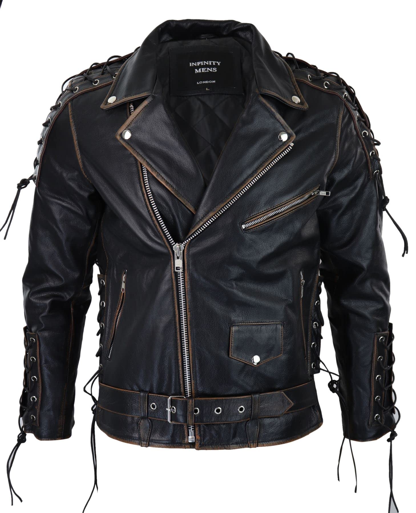 TruClothing Mens Live to Ride Cow Hide Real Leather Jacket Original Cross Zip Brando Biker Motorcycle - Black Brown 5XL