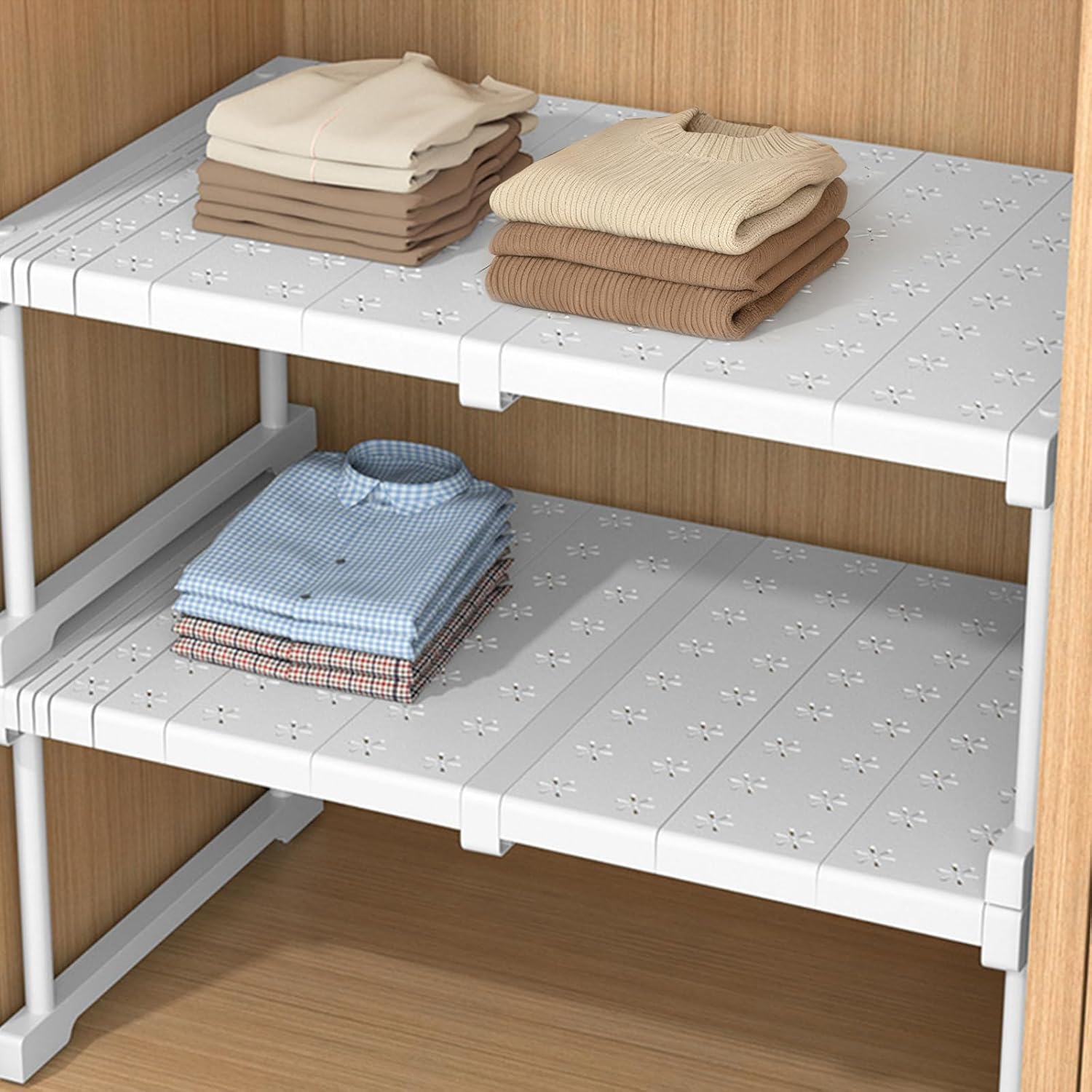 Estante de Armario Extensible, Ancho 42 cm, Alto 32 cm, Largo Ajustable 87-108 cm Gabinete Telescópicos Separador DIY Divisor para Armario, Cocina, Baño, Refrigerador, Bricolaje
