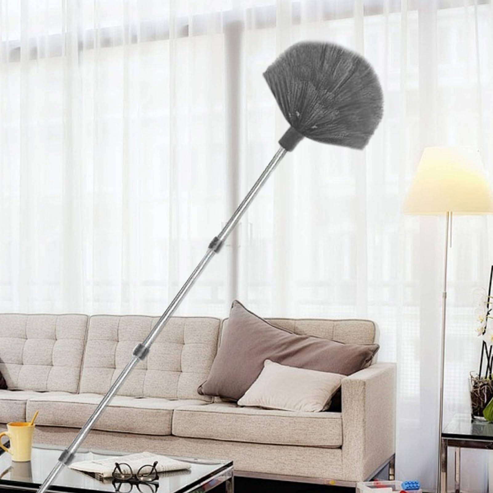 Spolverino Alto Pulizia Multifunzione Ergonomico | Pulitore Ragnatele A Manico Lungo Set Pulizia Per Ventilatore Soffitto, Finestre, Pareti, Mensole E Asta Telescopica