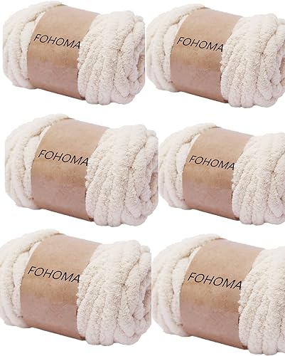 Hilo de felpilla súper voluminoso para tejer con el brazo, color beige, 3 libras, de poliéster grueso, de lujo, jumbo, para manualidades, para