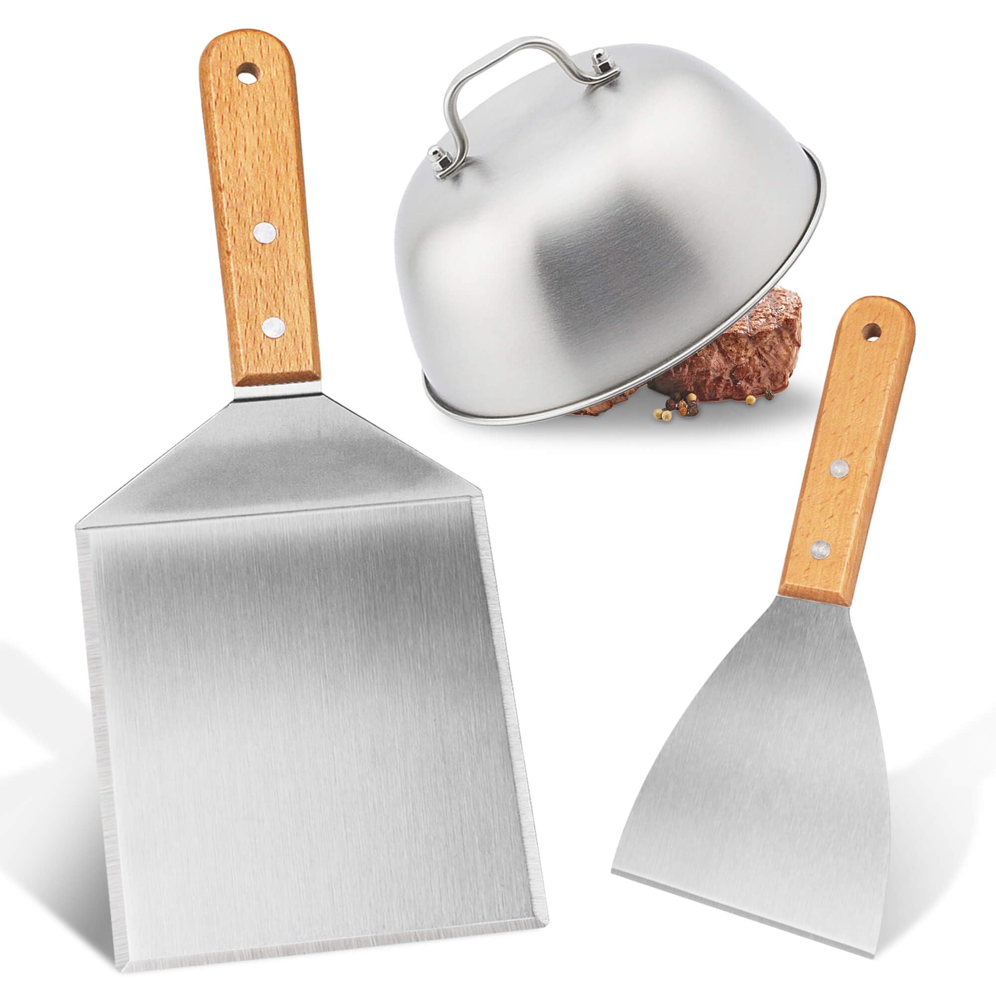 Stanbroil Set 4 Pezzi Accessori Barbecue: Spatole E Pressa In Ghisa Per Griglie E Piani Cottura