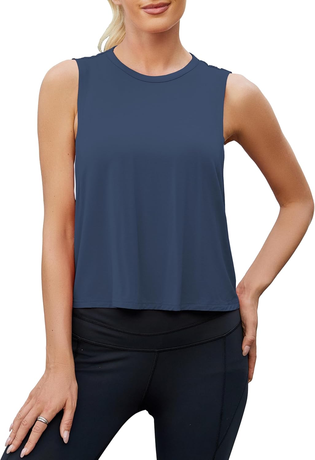 Mippo Workout Tops for Women Open Back Shirts Cropped Athletic Yoga Tank Tops Gym Clothes - Image 2