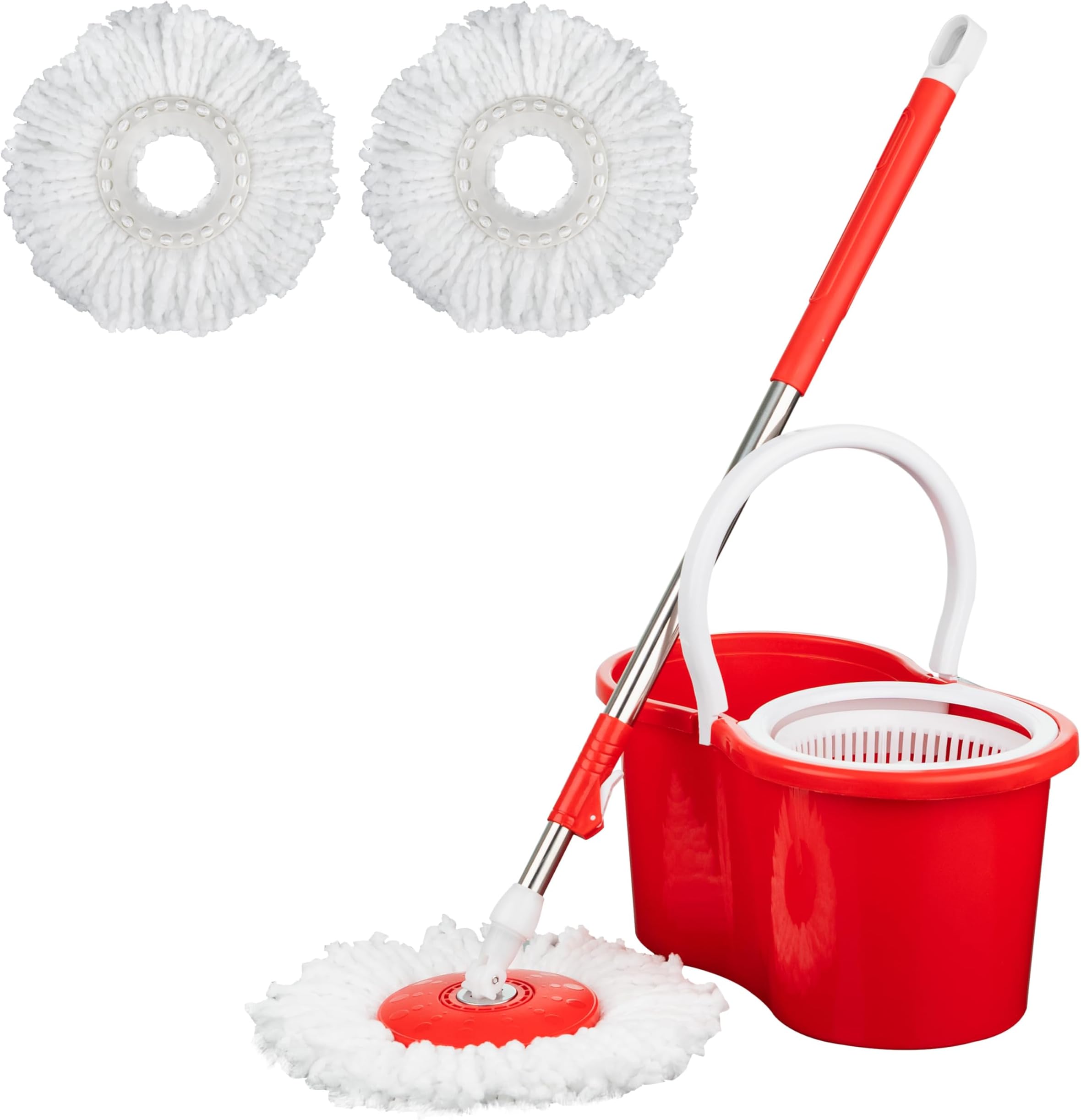 Denny International® Super Spin Dry Mop Bucket & Wringer With 2 Microfibre Mop Heads - Red