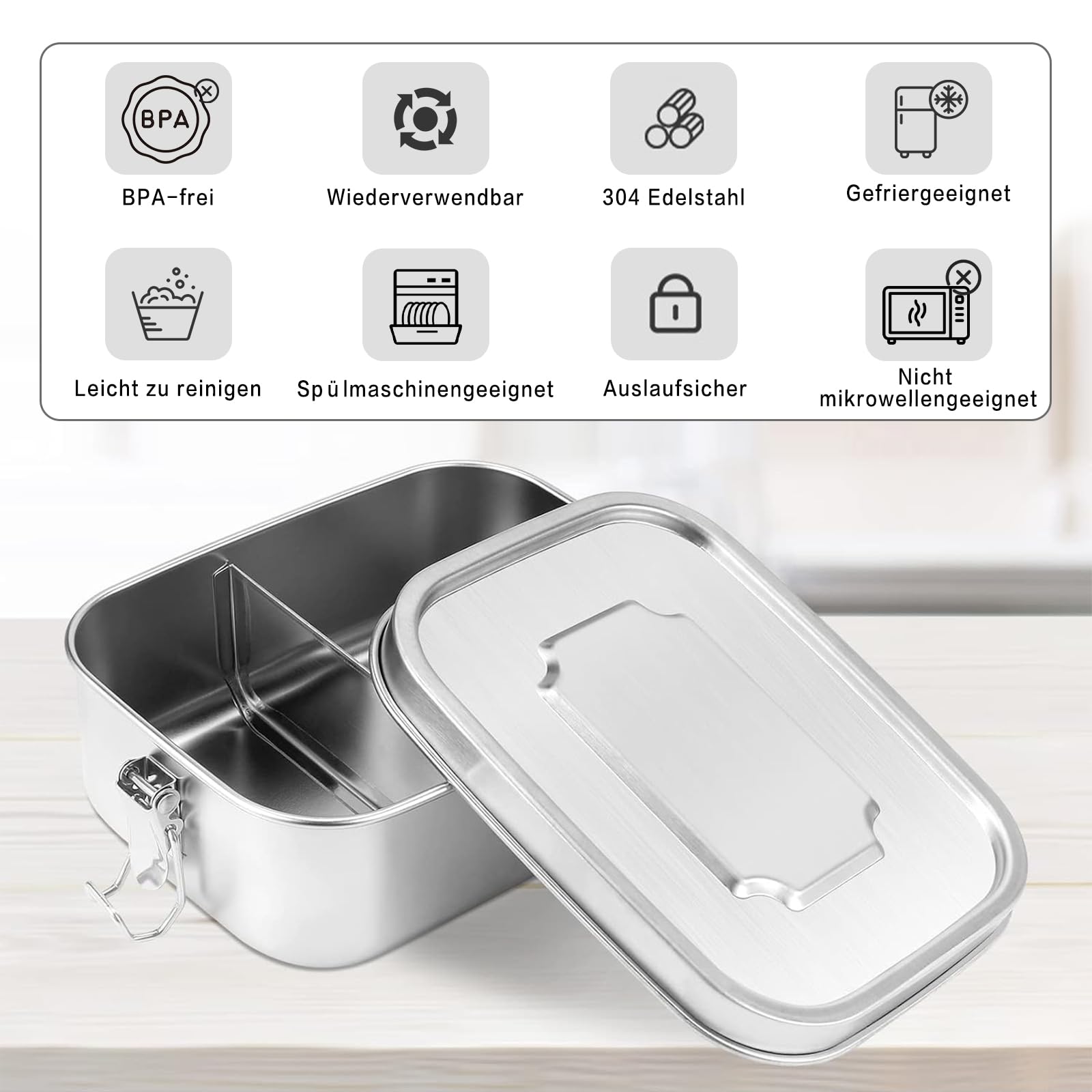 Edelstahl Brotdose Mit Besteck - Auslaufsicher | Für Schule & Büro