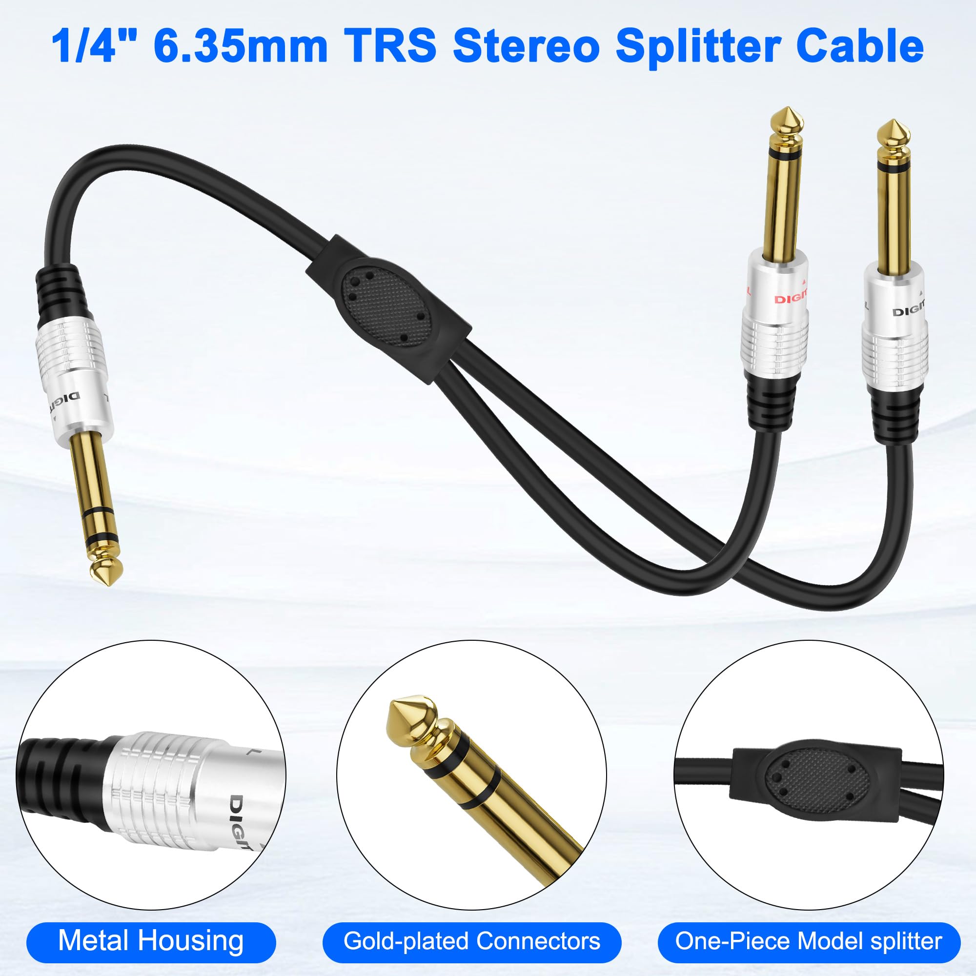 XMSJSIY 1/4" 6.35mm TRS Stereo Splitter Cable 6.35mm TRS Male to Dual 1/4" TS Male Mono Audio Adapter Cable Jack Cord Gold Plated for Amplifiers Mixer Speaker - Image 3