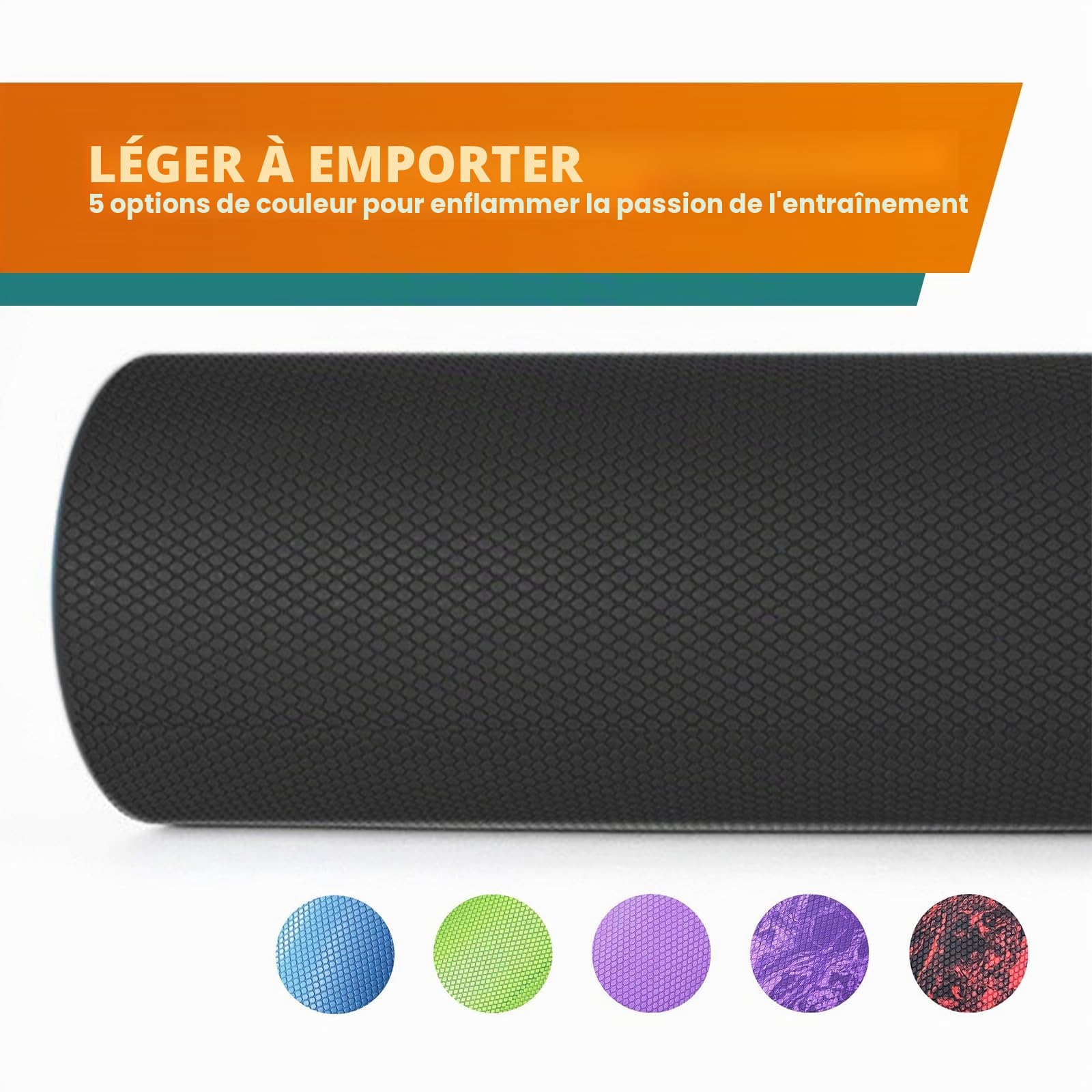 FOAM ROLLER - EVA - 15 cm * 45cm - Léger - Fournit un massage musculaire ferme mais confortable - Guide de Démarrage Rapide GRATUIT - Parfait pour La salle de Gym, le Pilates, le Yoga - Garantie à vie