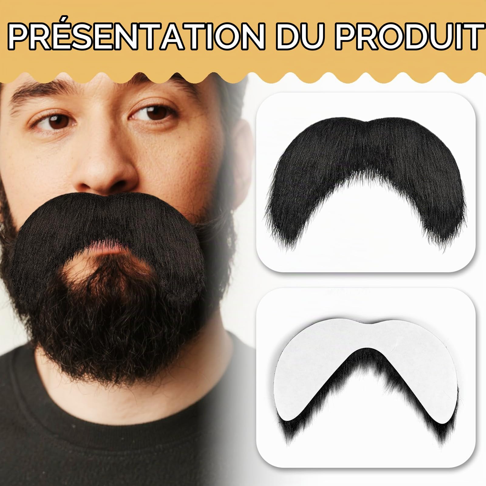 Moustache Autocollante Fausse Barbe Noir Lot De 4 pour Deguisement Homme Cosplay Maquillage Halloween Soirée Déguisée Accessoires Festifs Rôle Ancien Adulte
