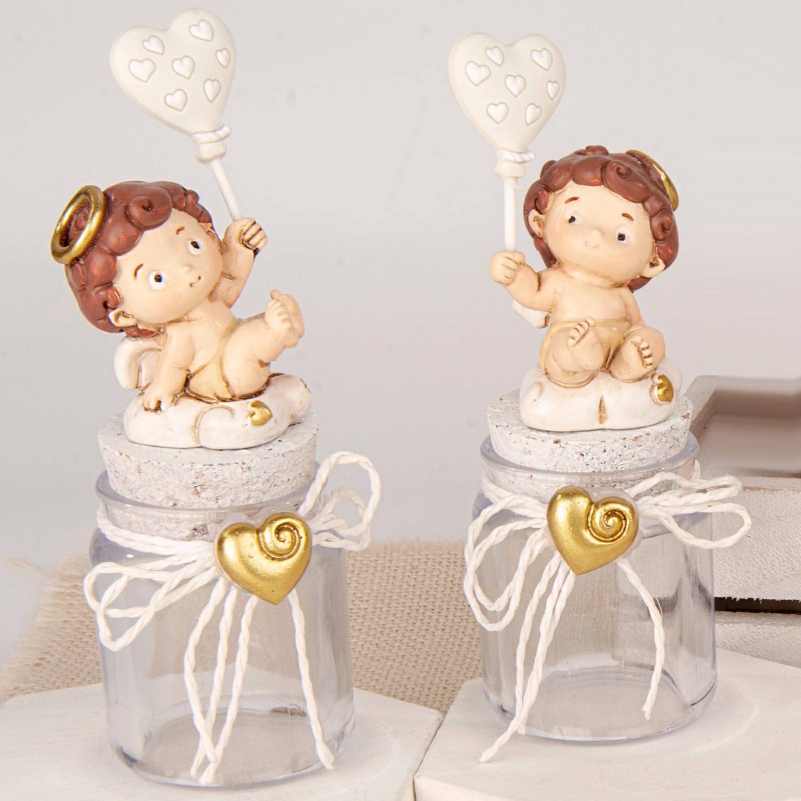 Doni Bomboniere Nascita 6PZ Barattolino con Statuina Angioletto Protezione Segna Posto Elegante Tenero Battesimo Primo Compleanno Feste Tema Angioletti Comunione Cresima Eventi Periodo Natalizio