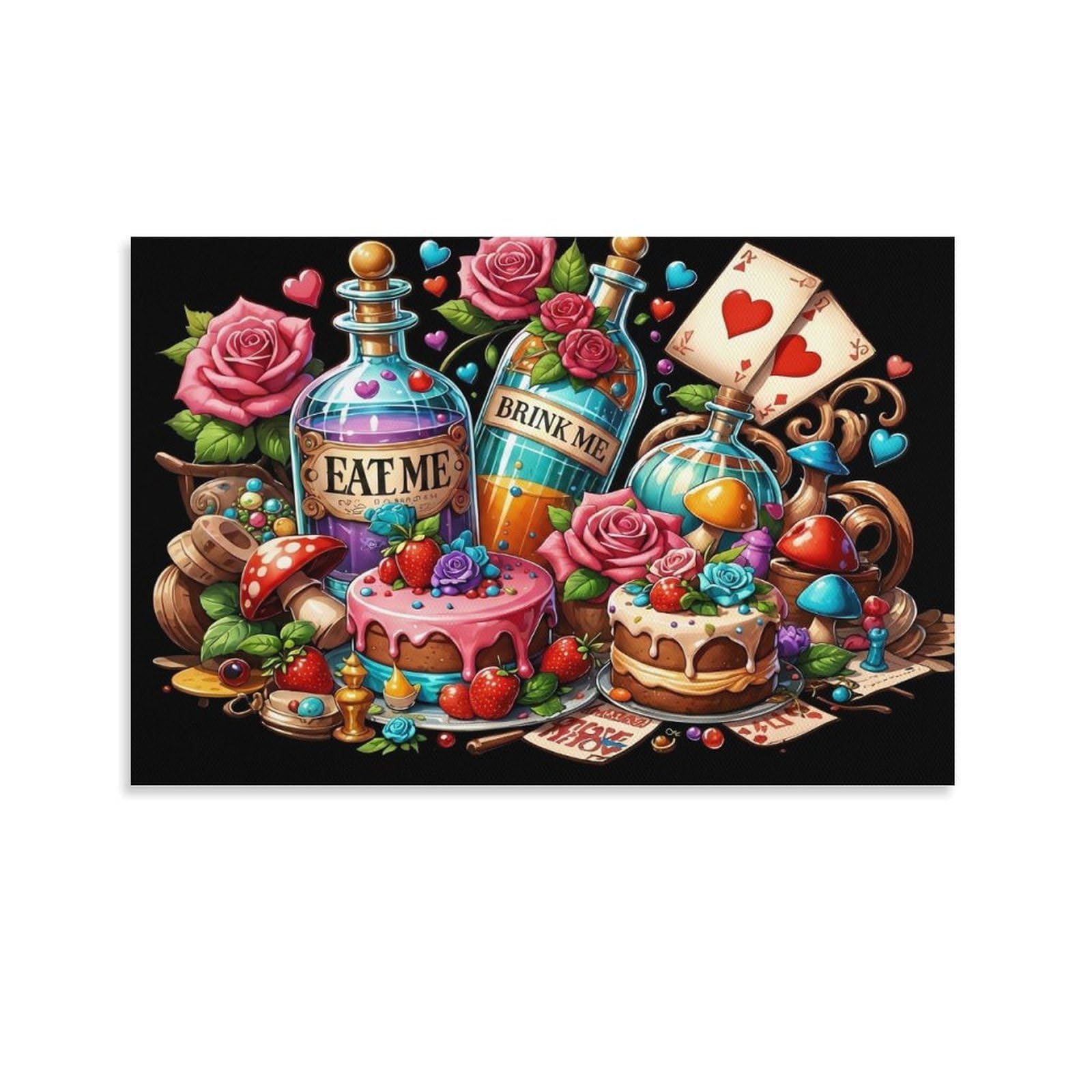 CPLVKWRQJ Alice in Wonderland 1 Piece Alice in Wonderland Eat Me Drink Me Treats Canvas Wall Art - Bedroom Canvas Painting Easy to Clean Statement Piece Wall Decor 20x30inch(50x75cm)