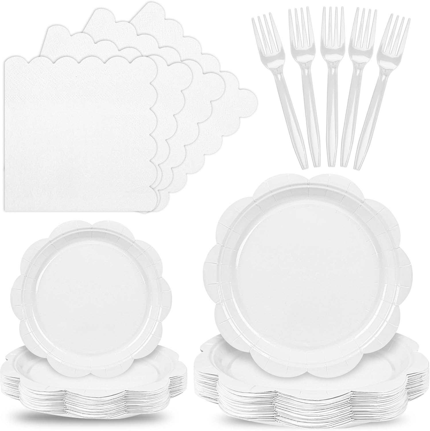 400 Pcs Pink Paper Plates and Napkins Set Party Supplies, Easter Party Tableware set for 50 Guest include Disposable Pink Scalloped Plates Napkins Knives Forks Spoons Cups for Baby Shower Wedding