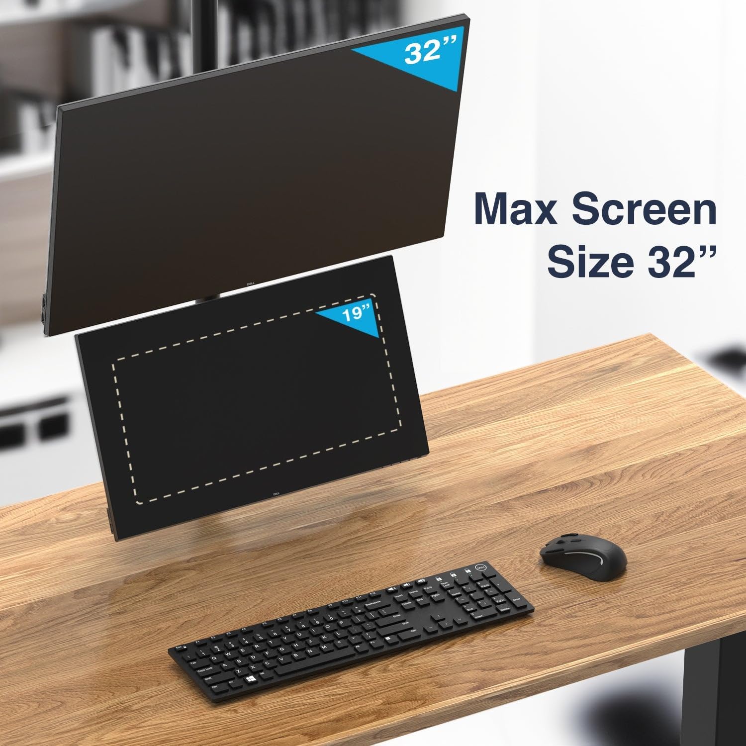 Desky Eco Stacked Arm – Flexible Stand for 17–32'' Screens – Space-Saving Desk Mount for 2 Displays – VESA-Compatible Ergonomic Setup - Black