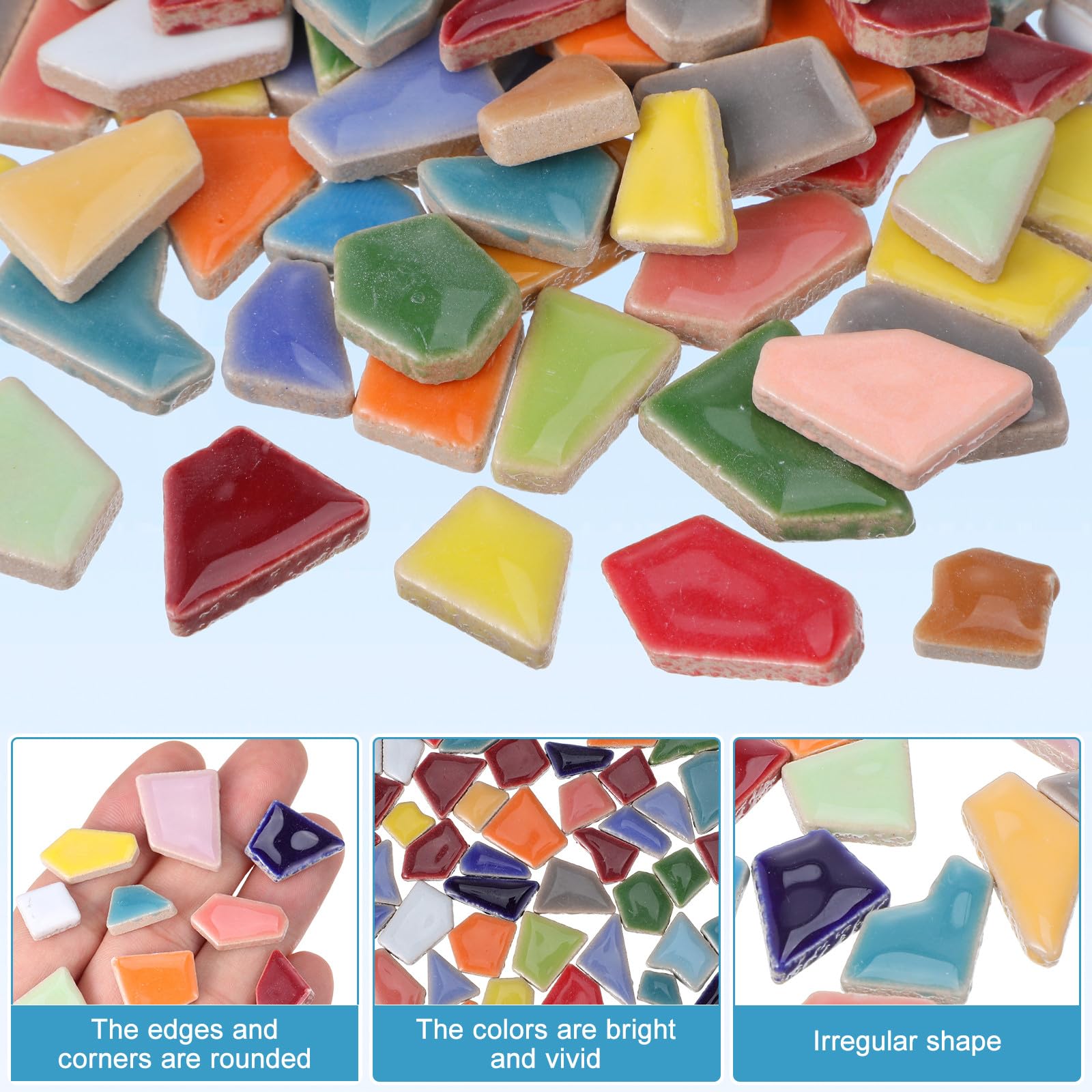 Tofficu Azulejos de Mosaico Cerámicos de 200g Forma Irregular, Prácticos y Creativos para Manualidades DIY en Jardín y Baño