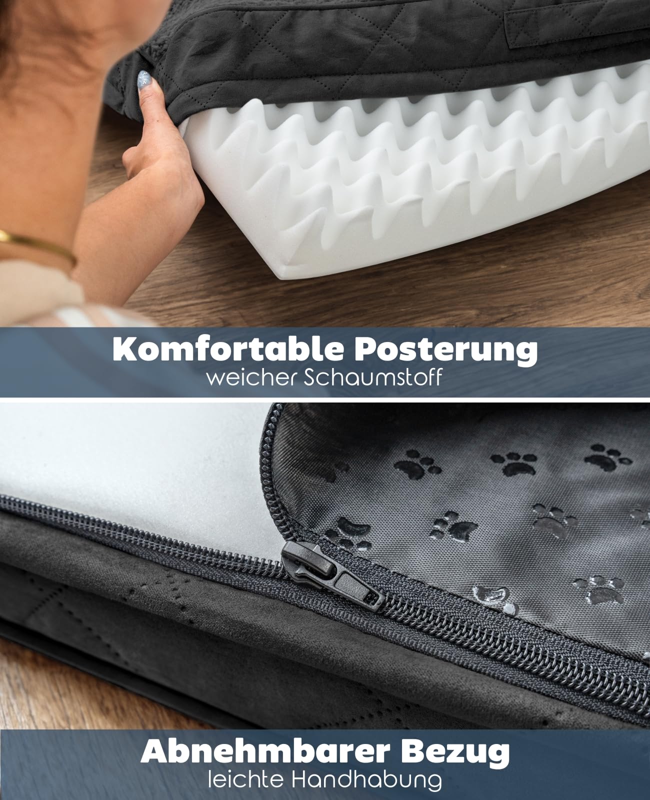 lionto Orthopädisches Hundebett mit Memory-Schaum, 112 x 81 x 8 cm, Schwarz
