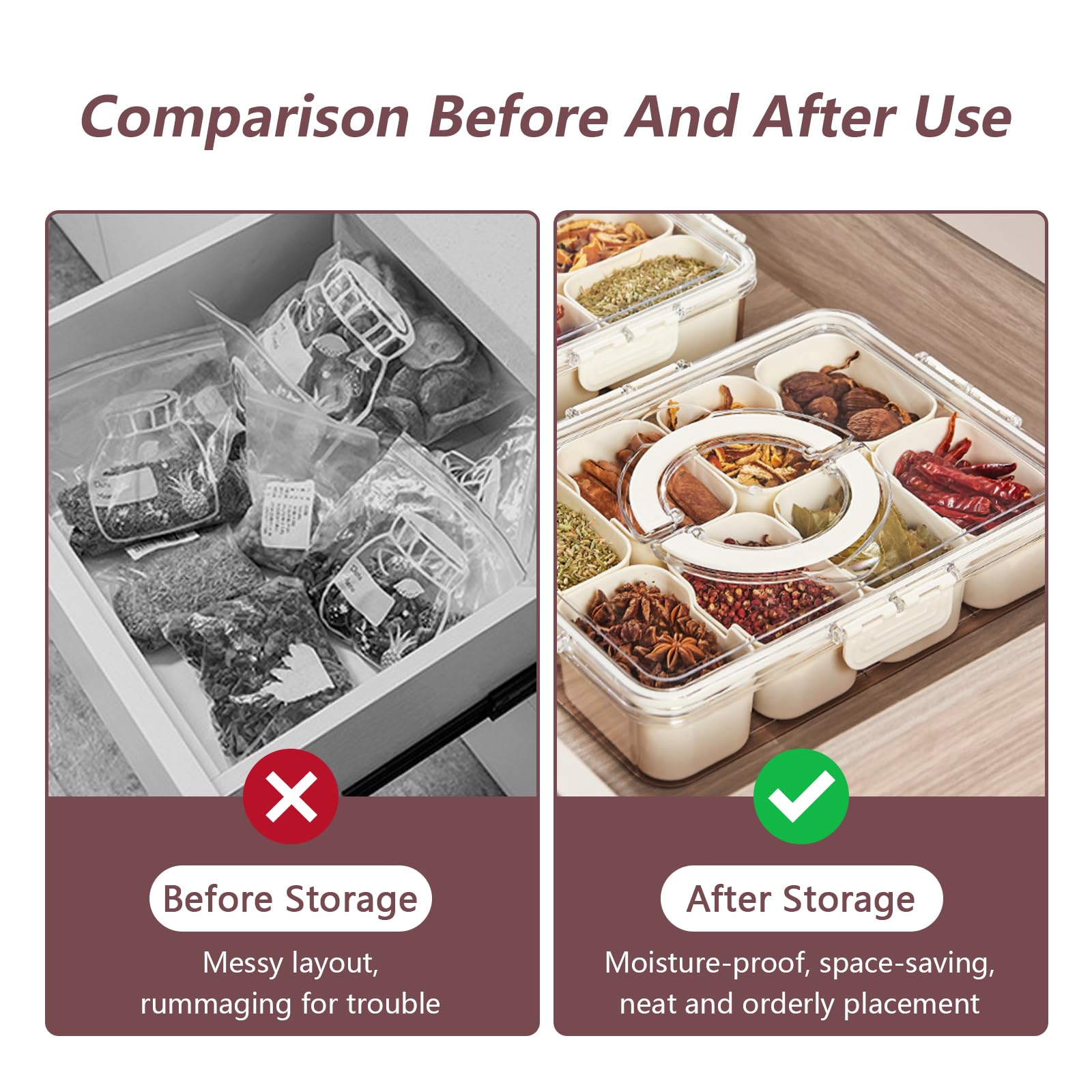 Bandeja de Servir Dividida con Tapa y Asa Bandejas para Bocadillos Cajas Bento para Contenedores de Almuerzo Cajas de Almacenamiento Organizador Portátil de Dulces para Frutas (Blanco)