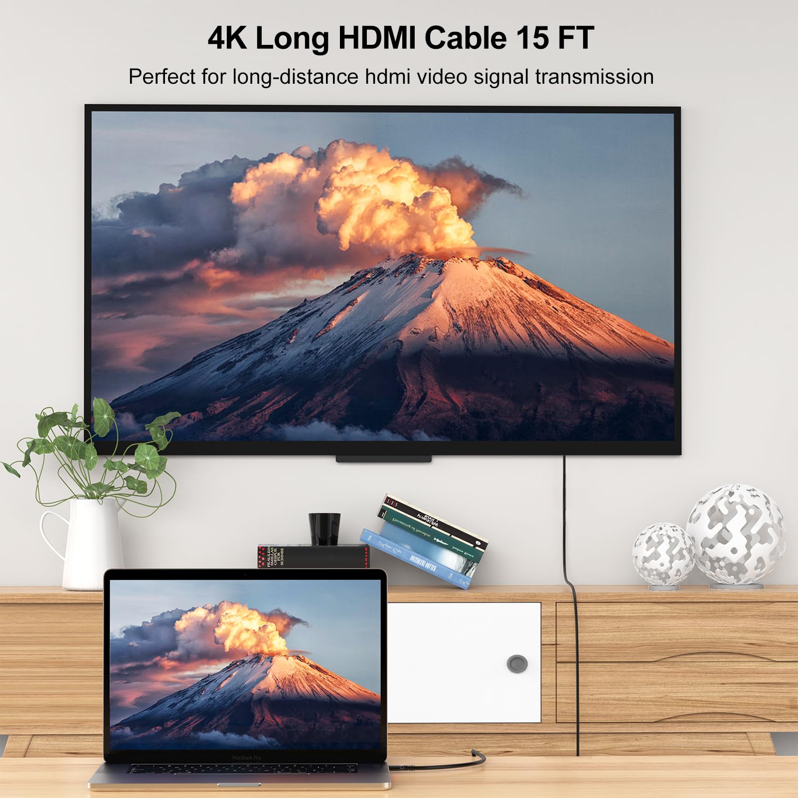 Cable HDMI largo 4K de 15 pies, paquete de 5, cable HDMI a HDMI de 15 pies de alta velocidad HDMI 2.0 4K a 60Hz, 2K 1440P @ 144Hz, 1080P, HDCP 2.2, HDR, 3D, ARC y Ethernet para HDTV, laptop,