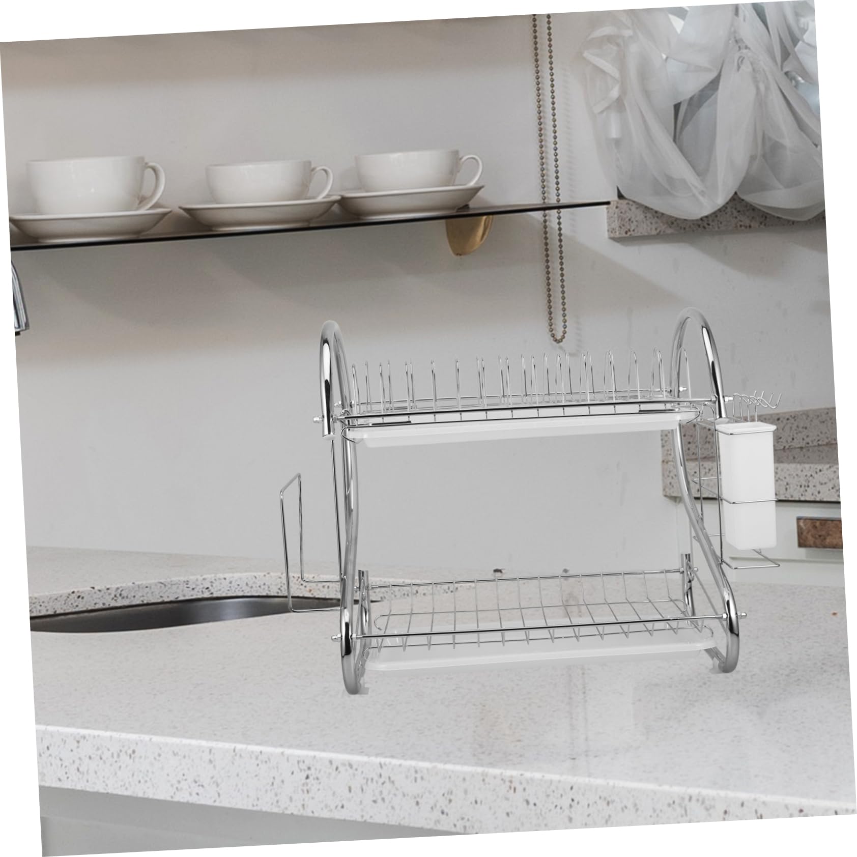 Mikinona Scaffale per Cucina a Doppio Strato in Acciaio Inox | Argento, Design Semplice e Finitura Curata, per Casa e Hotel, Supporto per Stoviglie e Posate