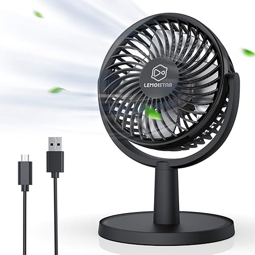 Miniatura 8 de LEMOISTAR Pequeño ventilador personal alimentado por USB con 4 velocidades, ventiladores de escritorio portátiles con rotación de 310, mini
