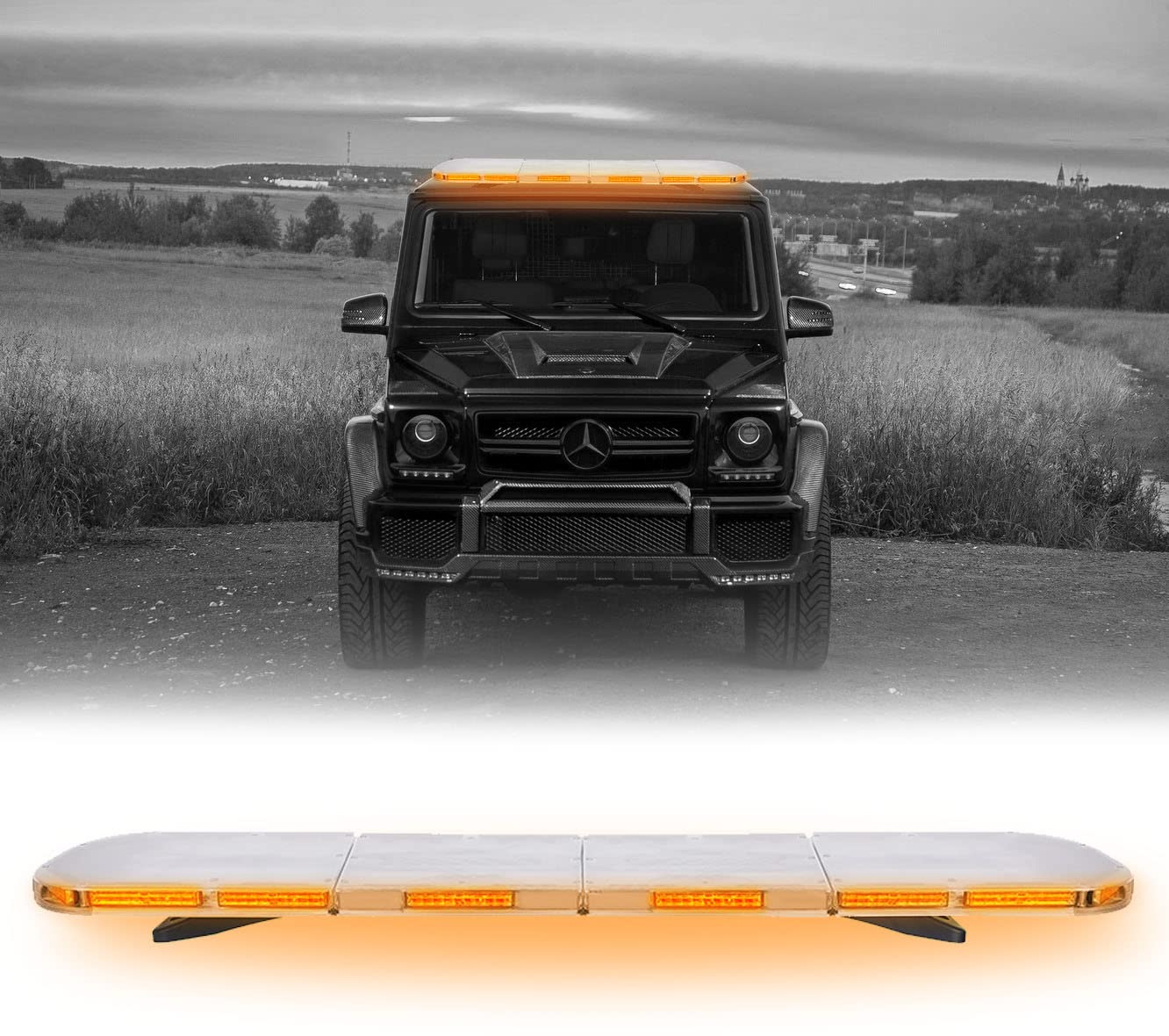 Ryme Automotive Puente de Iluminación LED 1492 MM. Multifunción Homologado R65 - Barra Luces Emergencia - Luces de Advertencia LED Techo para Vehículo - Ámbar