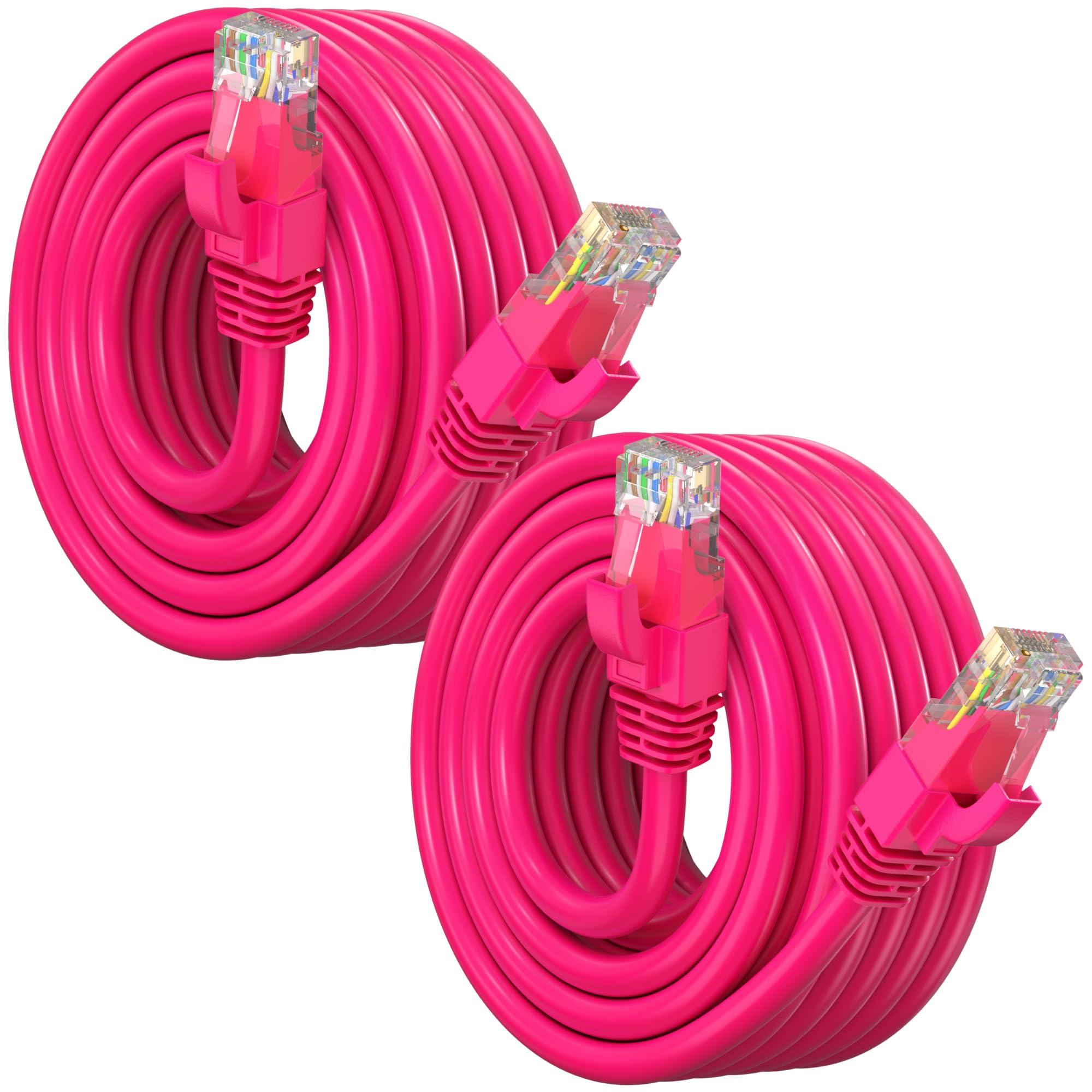 Maximm Lot de 2 câbles Ethernet Cat 6 de 7,6 m, câble Cat6, câble LAN, câble Internet et câble réseau UTP (rose)