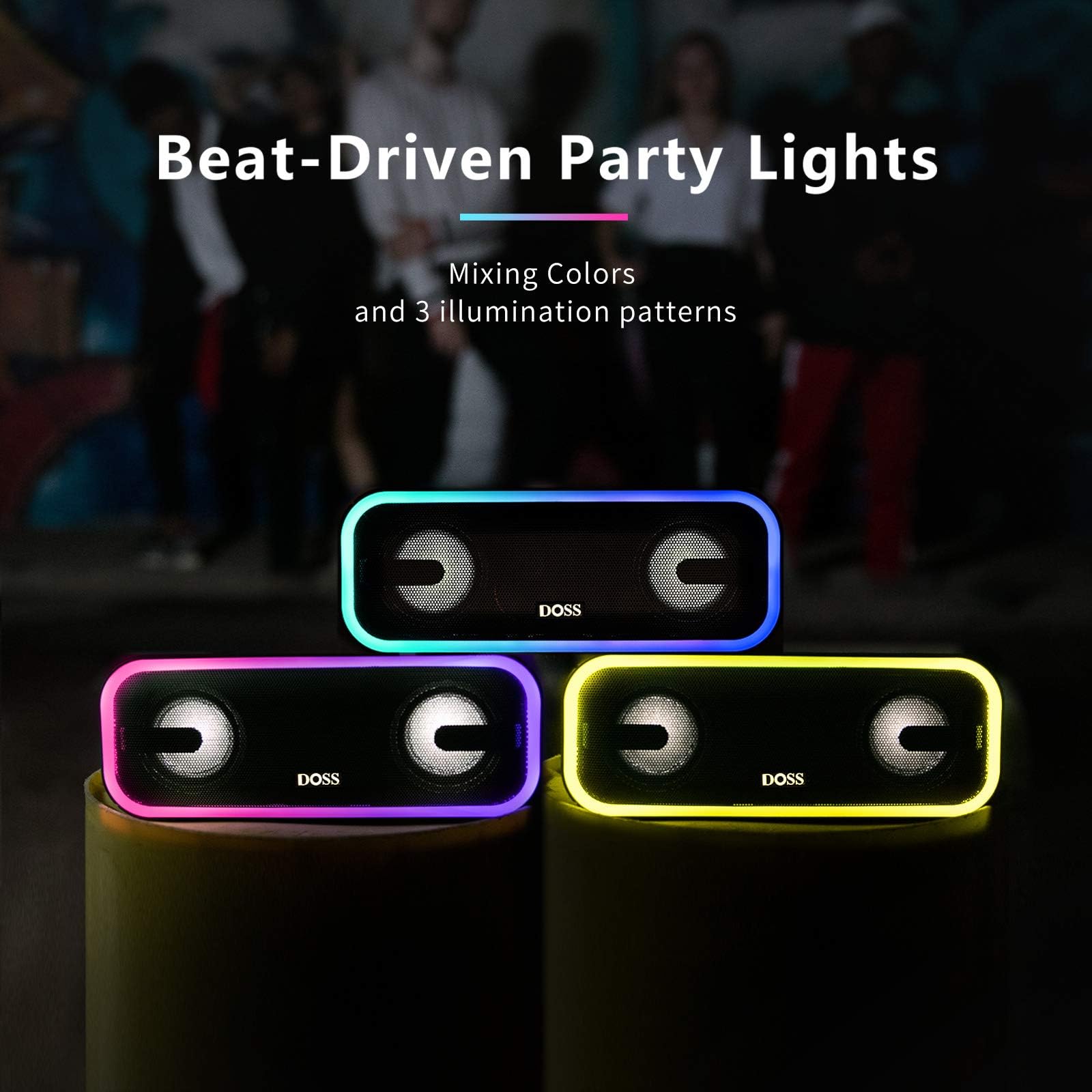DOSS Enceinte Bluetooth Portable sans Fil IPX6, Autonomie 15H, Noir