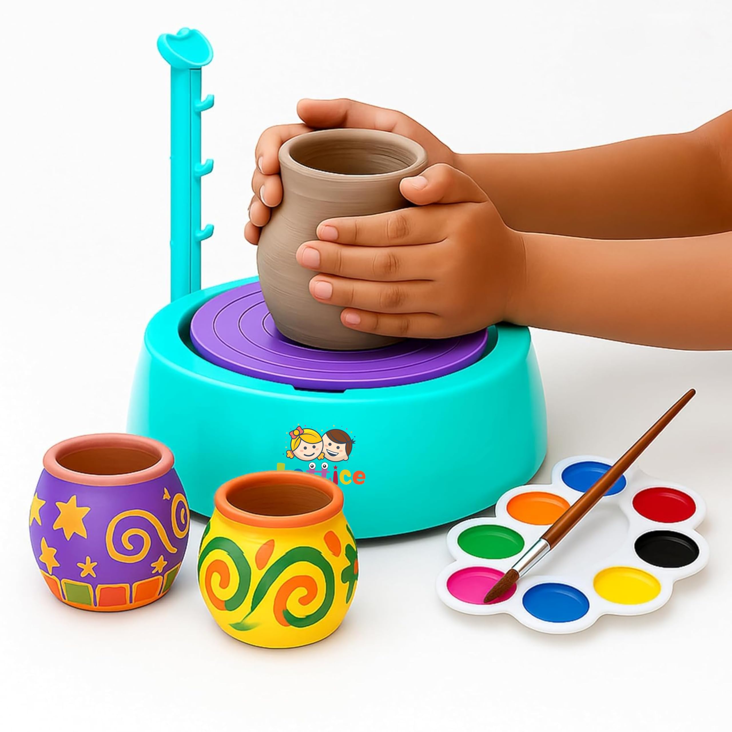 Lattice Kids Pottery Wheel Pottery with Clay for Kids Play Game, Multicolour
