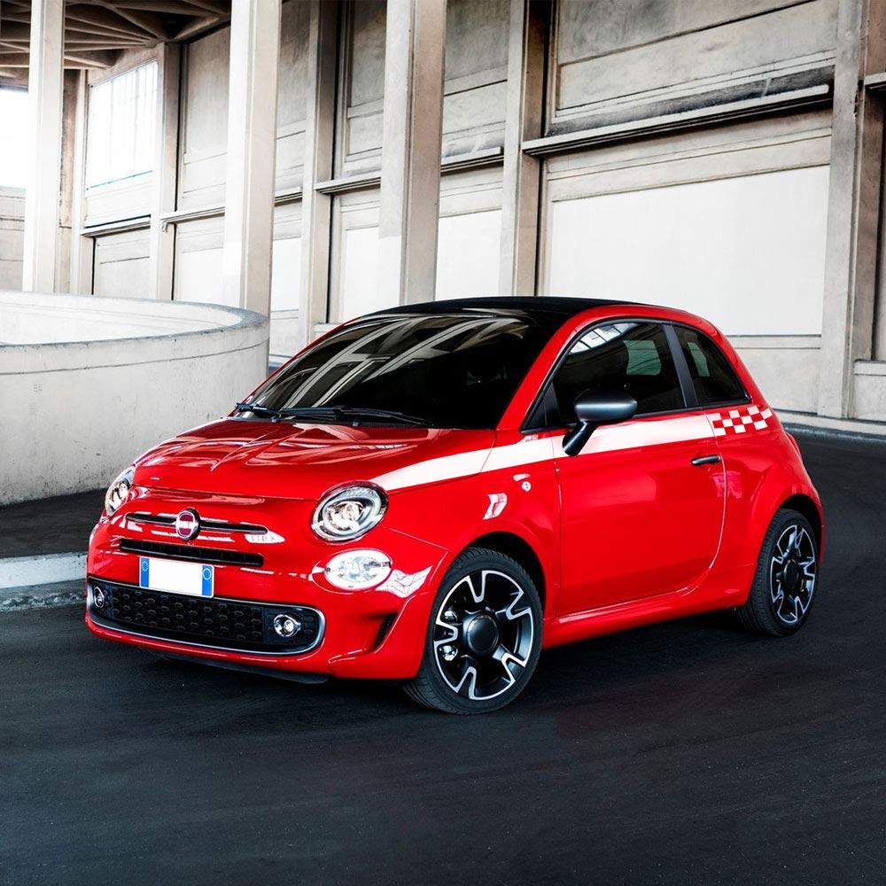 4R Quattroerre.it Kit compatible avec Fiat 500 bandes adhésives à carreaux rouges pour flancs