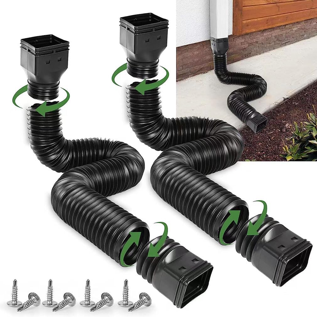 2 Pack Flexible Rain Gutter Downspout Extenders, Downspout