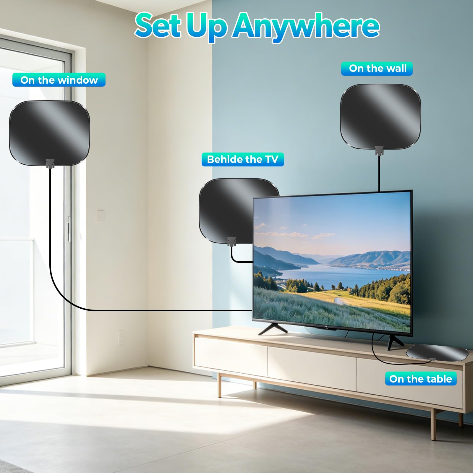 Antenna Digitale per Canali Locali, Antenna TV per Smart TV | Antenna digitale per canali locali, 4K 8K 1080p HD con amplificatore di segnale, cavo coassiale da 4 m