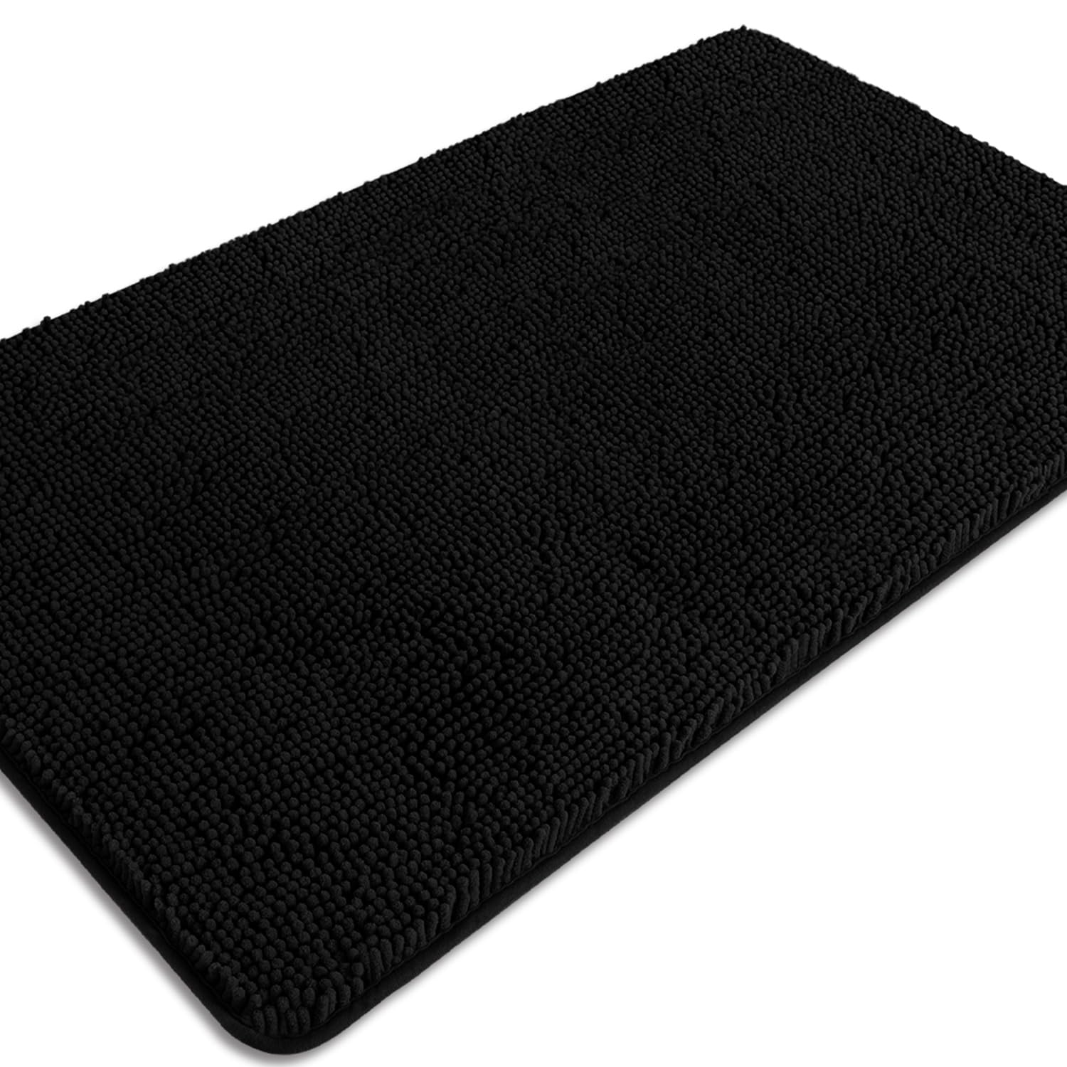 PureSwan Black Bathroom Rug – Absorbent and Washable Bath Mat, Non-Slip, Thick Soft Chenille Bath Rugs for Bathroom Floor, Shower, Sink - 26" x 44"