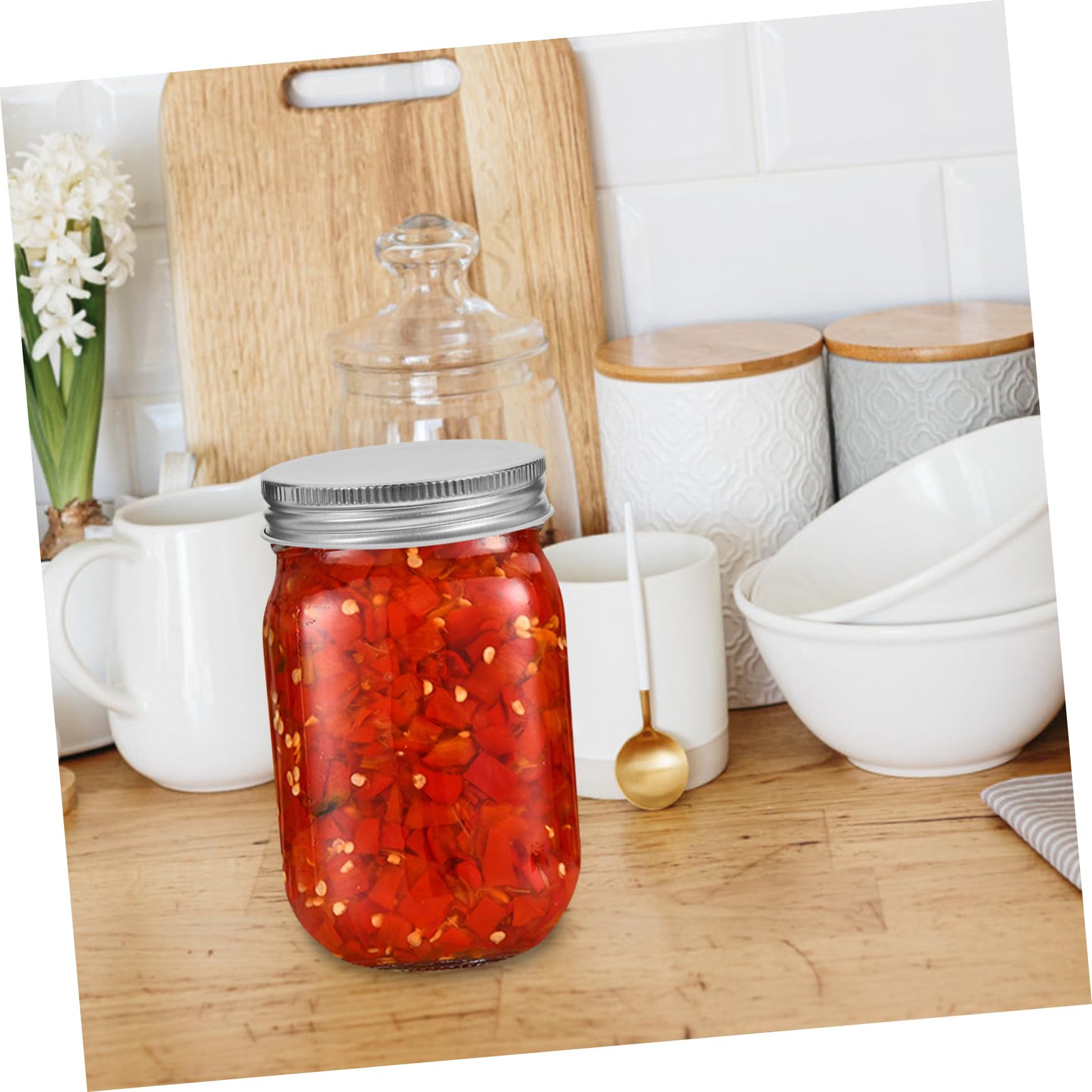 Zerodeko 4 Vasetti in Vetro da 380ml, Riutilizzabili e Sigillati, per Marmellata, Sciroppo e Spezie, per Feste e Decorazioni