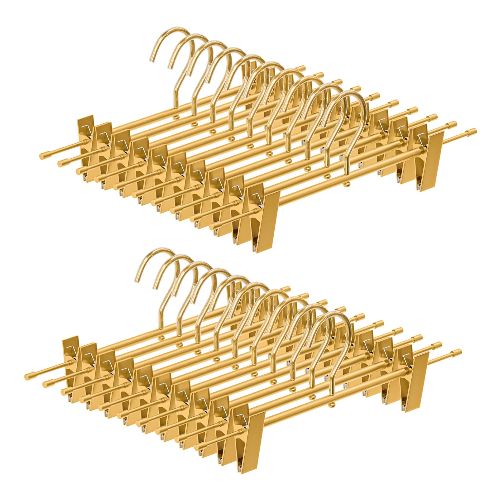 Hosenbügel aus Aluminium, matt, goldfarben, 20 Stück, leichte Rockbügel mit 360° drehbaren Haken und rutschfesten, verstellbaren Clips für Hosen, Röcke, Jeans, Kinder und Erwachsene, langlebig