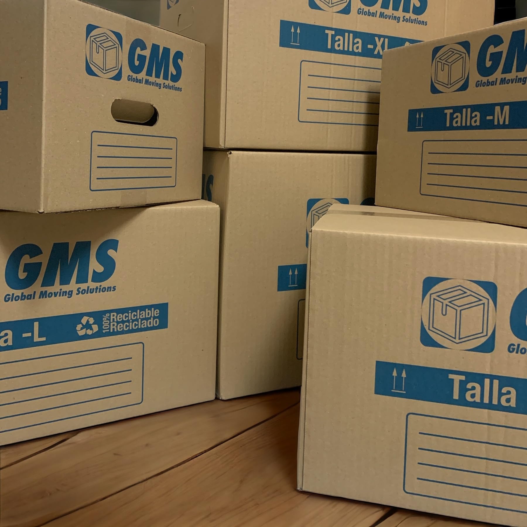 GMS - 20 Cajas Cartón Mudanza 50x30x30cm Talla L de 45L + Burbuja + Precinto Para Mudanzas y Almacenaje con Asas y Con Burbuja. Cartón Alta Resistencia (20Cajas 50x30x30cm + Burbuja+Precinto)