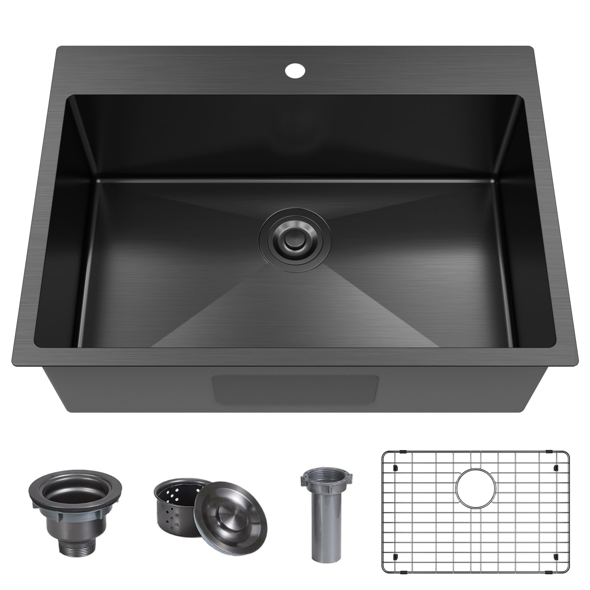28 x 20 Inch Black Drop In Kitchen Bar Sink, Small Kitchen Sink Single Bowl Topmount Bar Prep Sink 18 Gauge Stainless Steel Bar Sink with Grid and