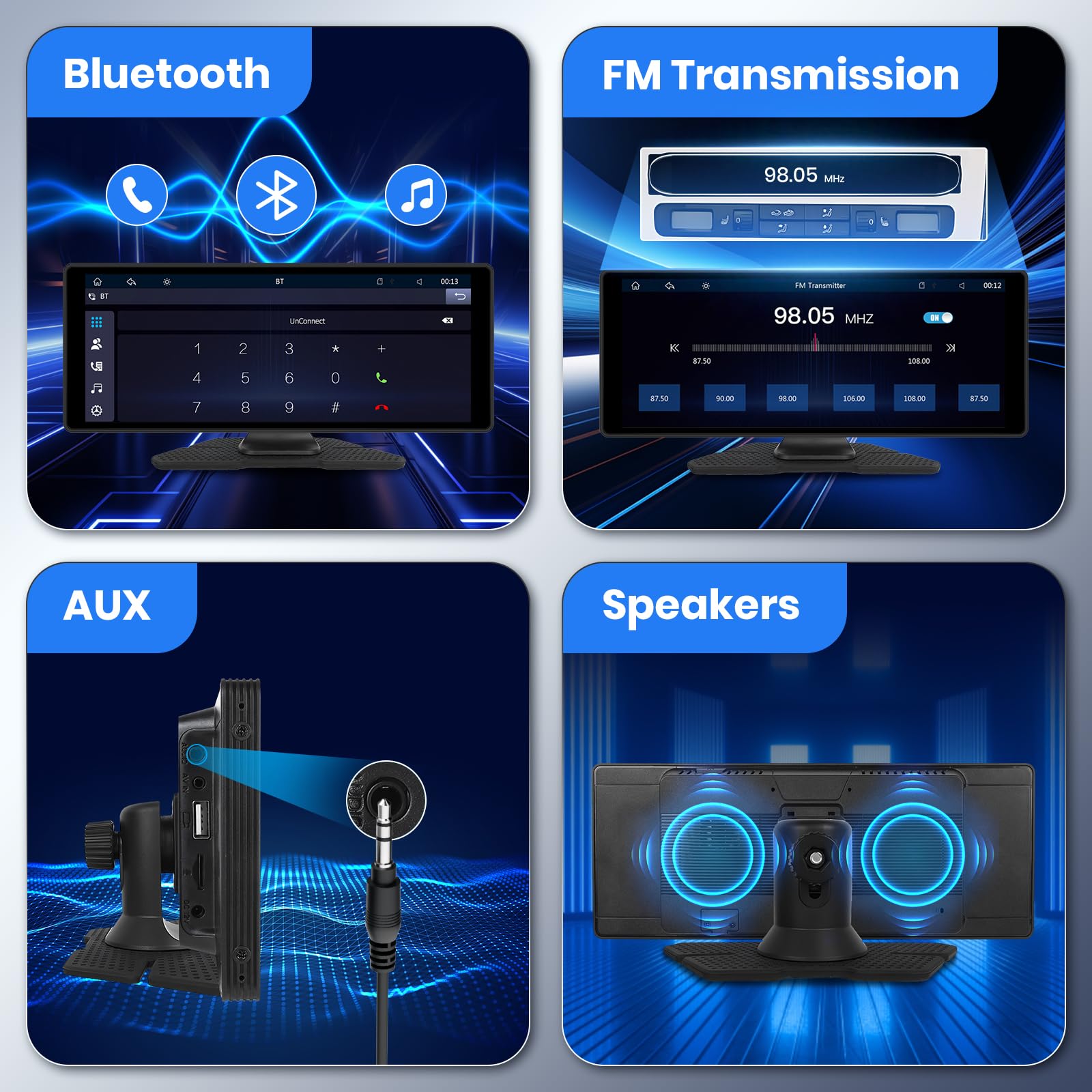 CarPlay e Android Auto Senza Fili, Hodozzy 10,26 Pollici Stereo Auto Portatile Bluetooth con IPS Schermo, Carplay Schermo con Mirror Link/Controllo Vocale/AUX/USB+Telecamera Retromarcia