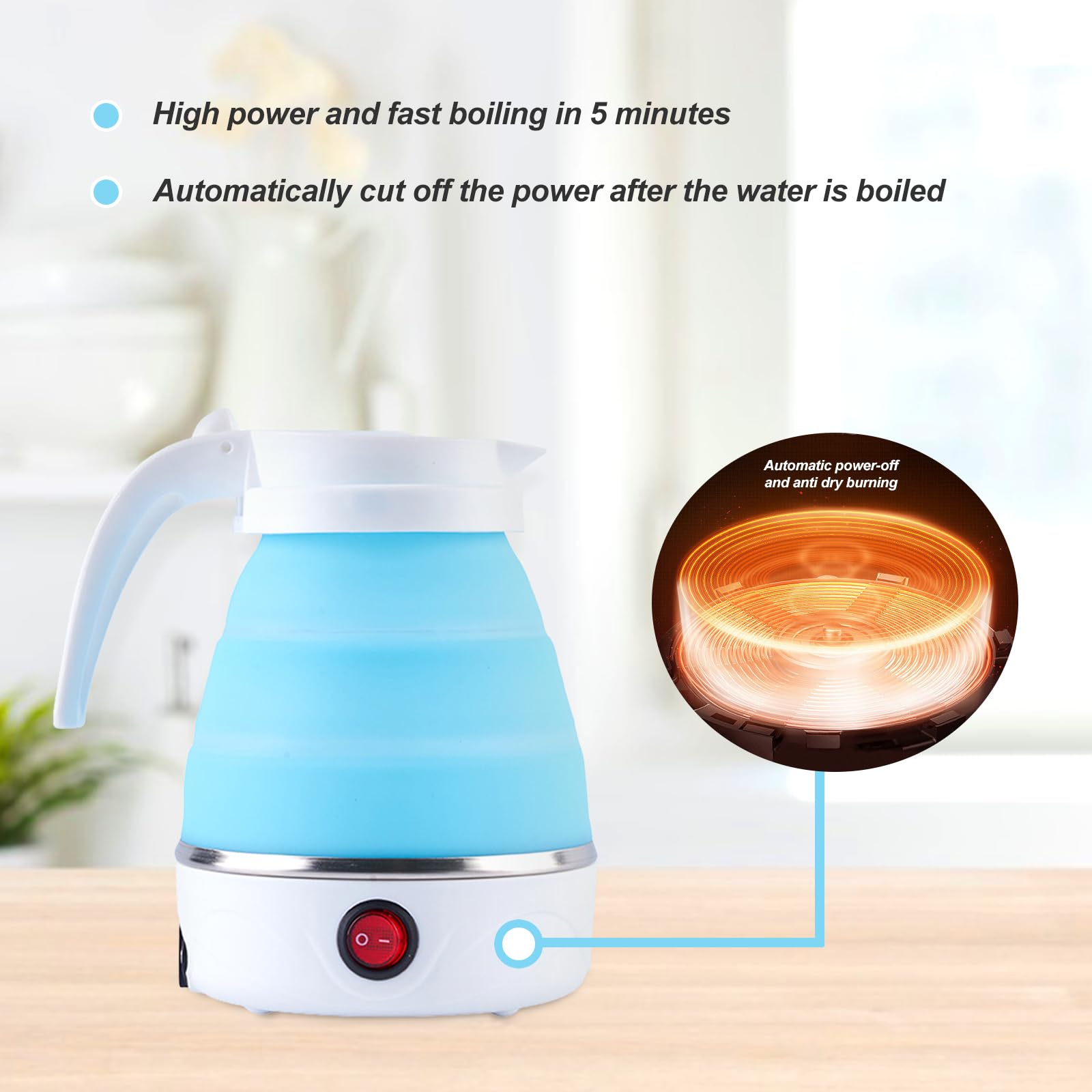 Bollitore Elettrico Pieghevole Da Viaggio 0.6L - Per Campeggio E Escursioni, Riscaldamento Rapido In 5 Minuti