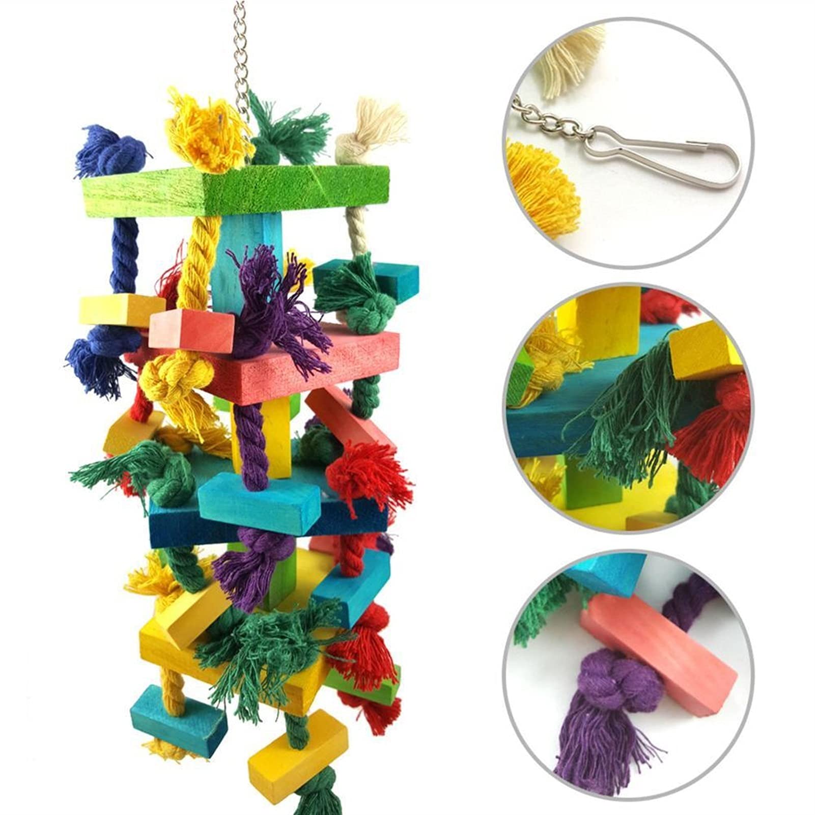 Giocattoli per Uccelli Bird Toys Pappagallo Giocattolo Pet Bird Masticare Giocattolo Parrot Cage Knots Blocco in Legno Naturale Parakeet Swing Bird Parrot Toy
