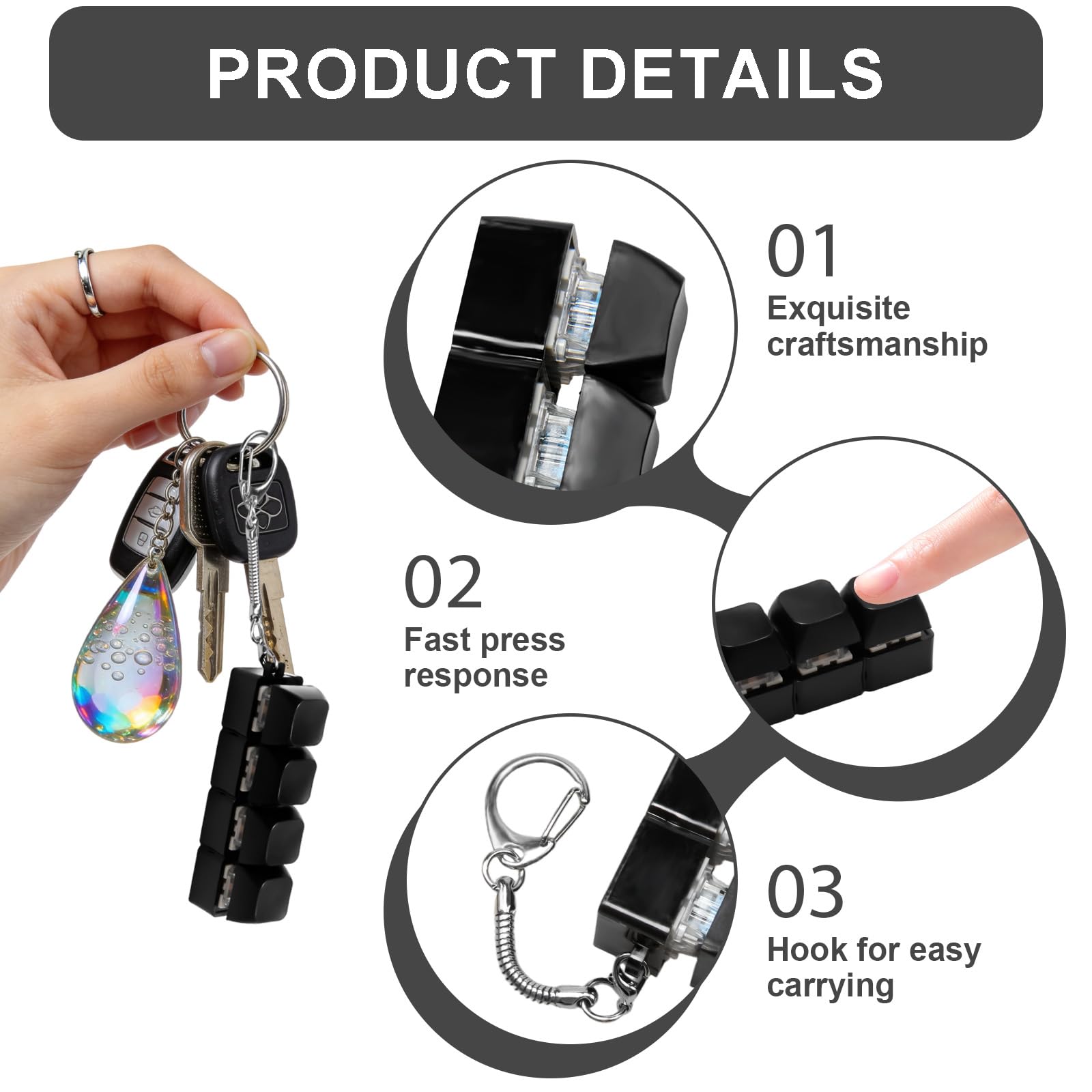2Pcs Keyboard Fidget Toy 4 Buttons, Keychain Stress Relief Toy, Clicky Press Sensory Toy, Glow Light Fidget - Image 3