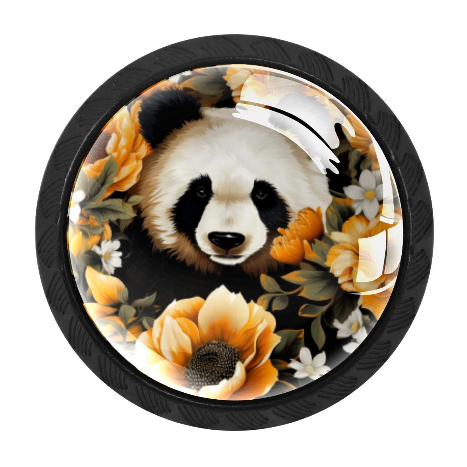 CHENZZZZ 4 Pack Round Cabinet Knobs for Kitchen Bathroom Closet Dresser Cabinets, Panda Sunflower