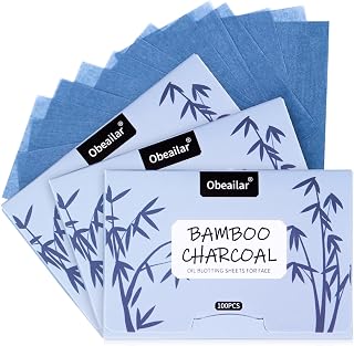 Obeailar Bamboo Charcoal Oil Blotting Sheets for Face - 1000 Sheets (10 Packs of 100), Instant Oil Absorber for Oily Skin, All Types, Men & Women