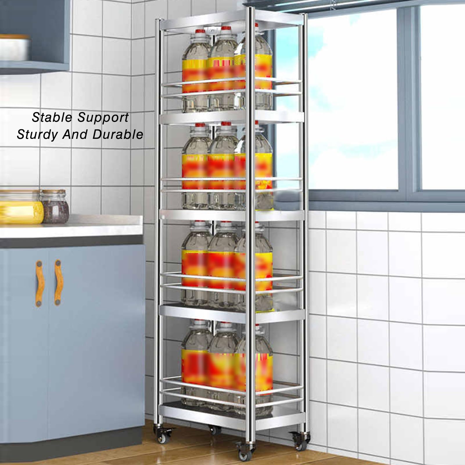 Carrello portaoggetti sottile con 4 ruote dei freni, a 3 ripiani, stretto, per bagno e lavanderia, salvaspazio, 102 x 60 x 20 cm