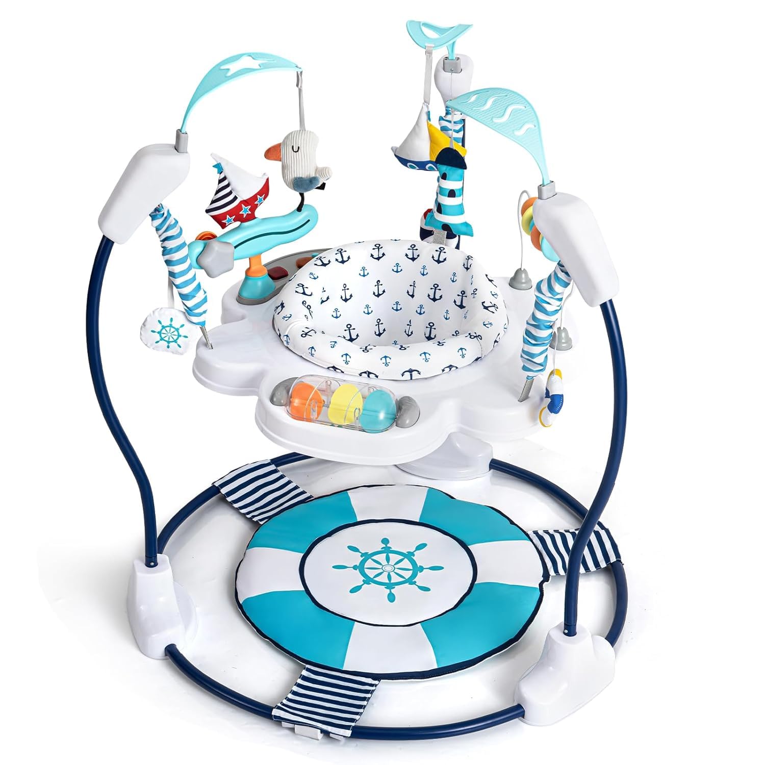 LADIDA Stationäres Aktivitätszentrum für Babys, Babywippe, springend, 360 °, mit Musikspielzeug und verstellbaren Höhen (Marineblau)