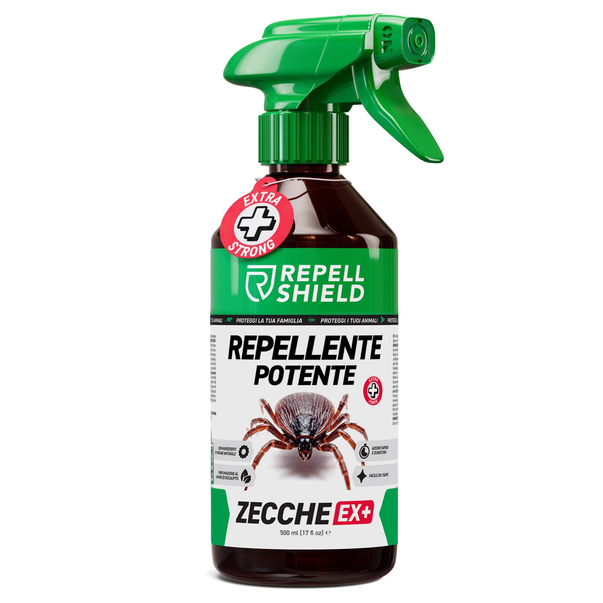 RepellShield® Spray Repellente per Zecche - 500 ml - Protezione per Pelle e Tessuti - Non Macchia - Uso Interno ed Esterno - Soluzione Repellente per Zecche Multiuso con Estratto di Crisantemo