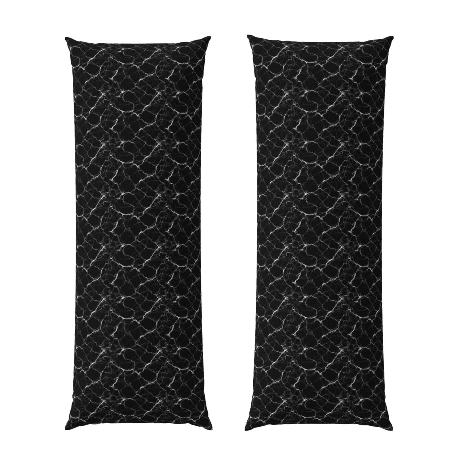 Body Pillow Cover 20x60 Inch, Black Marble Texture, Plush Velvet Long Pillowcase with Zipper, Softffy Rectangular Case for Couch Bed Hotel Decor